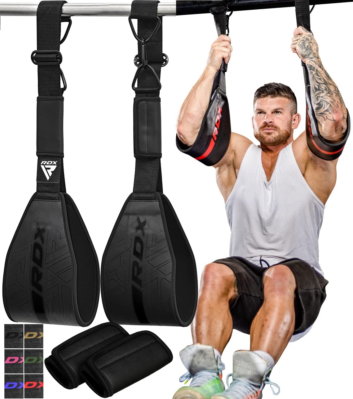 AB Straps for Pull Up Bar Hanging (Pair), Maya Hide Leather, Abdominal Muscle Building Padded Arm Support Slings with D-Ring Strap, Leg Raise Exercise Fitness Workout Strength Training, Men Women