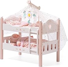 ROBOTIME Letto a castello in legno, letto per bambole, letto trasformabile con scaletta e biancheria da letto, per letti per bambole impilabili da 18 pollici, accessori perfetti per bambole, regalo