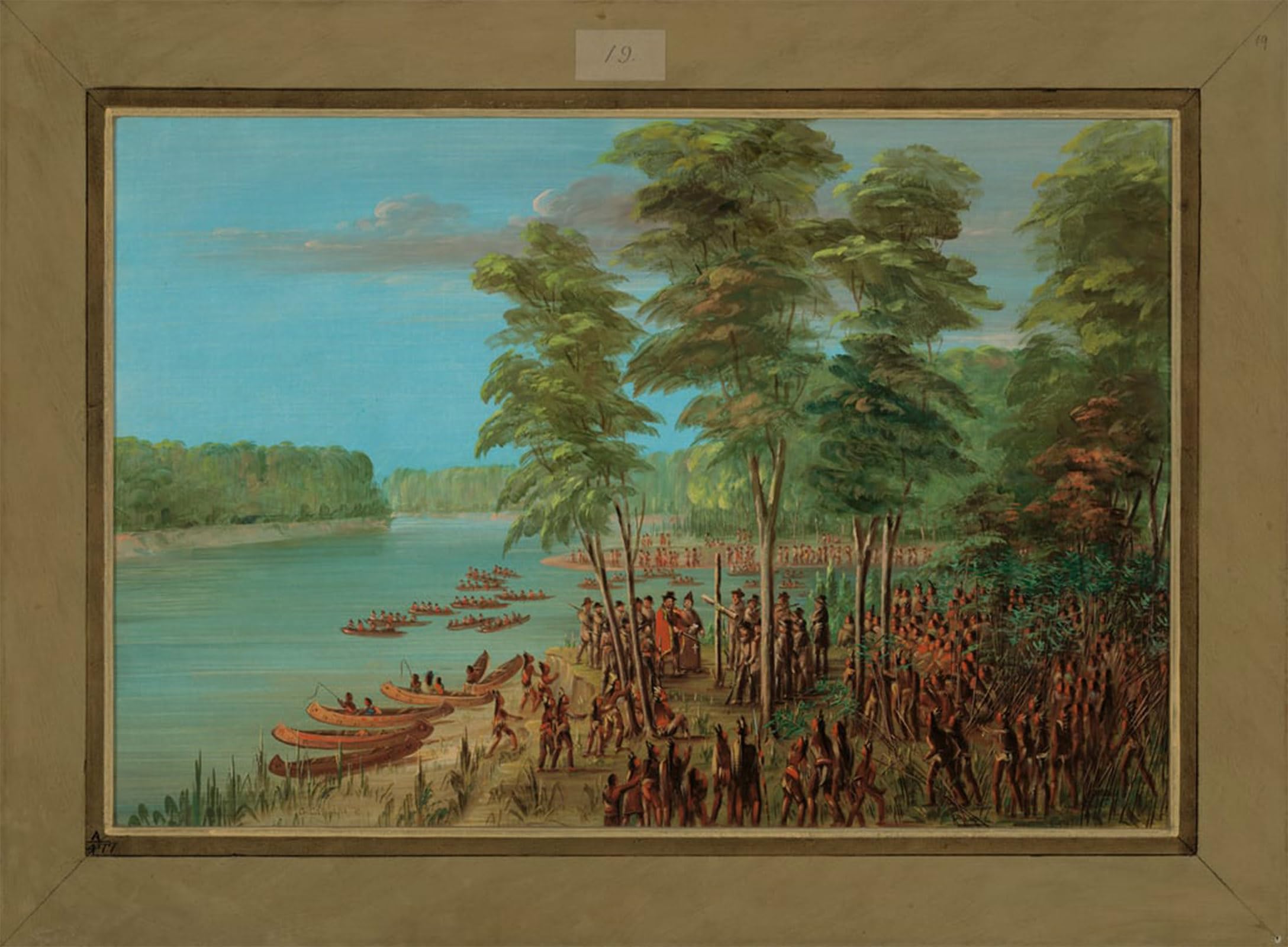 RZHRHJES Abstract Painting Poster Art Print Canvas Print Poster La Salle Taking Possession of the Land At the Mouth of the Arkansas by George Catlin Landscape Canvas Painting for Office Decor 60x90cm
