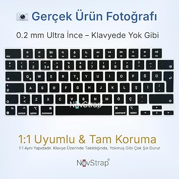 NovStrap Apple MacBook Pro 14 inç M5 Pro M5 Max A3434 A3426 A3427 ile Uyumlu Türkçe Q Siyah Klavye Koruyucu Kılıf
