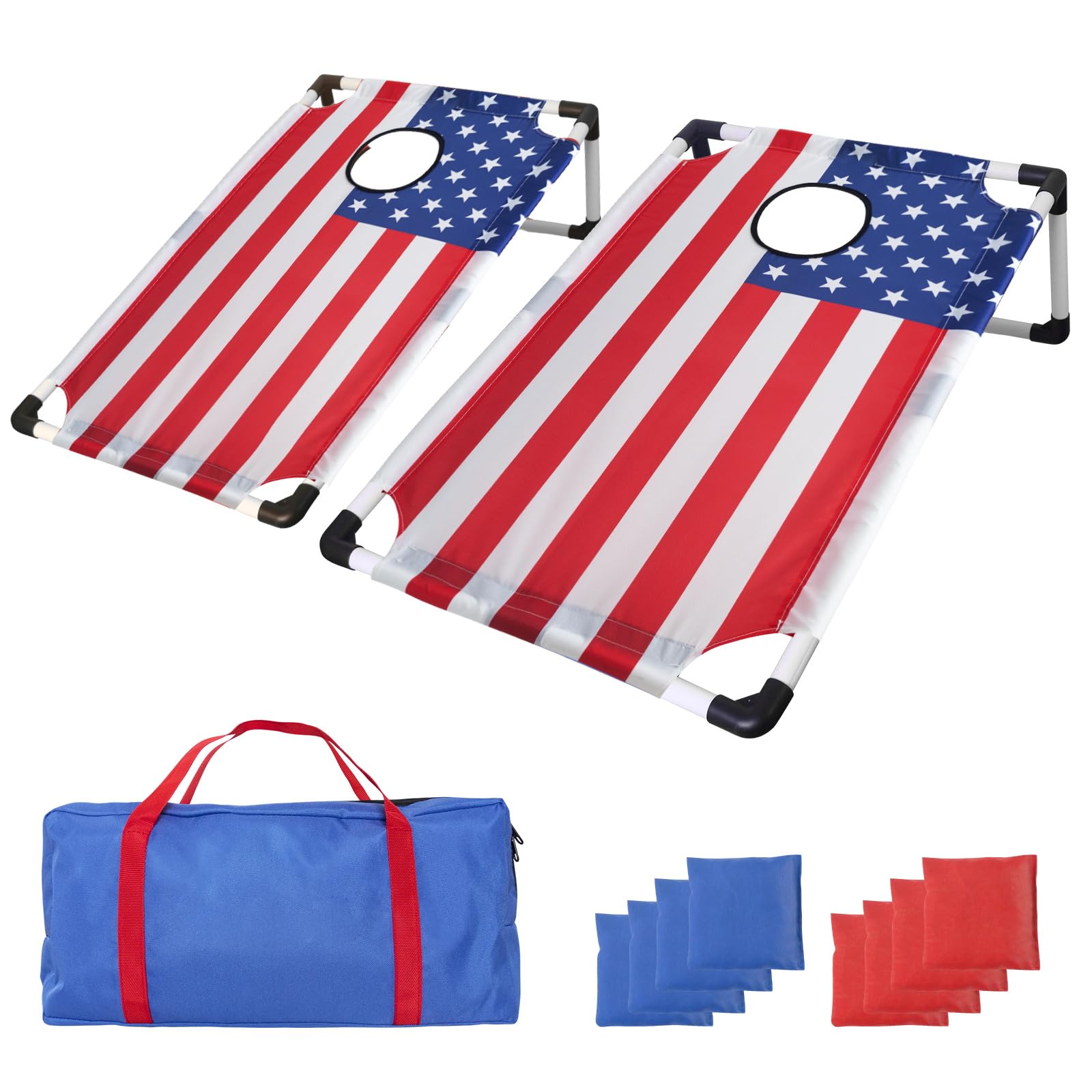 Portable Cornhole Set with 2 Collapsible Cornhole Game Boards, 8 Bean Bags and Carrying Case, Camping Games Outdoor Yard Toss Games for Adults Family (3 x 2-feet)