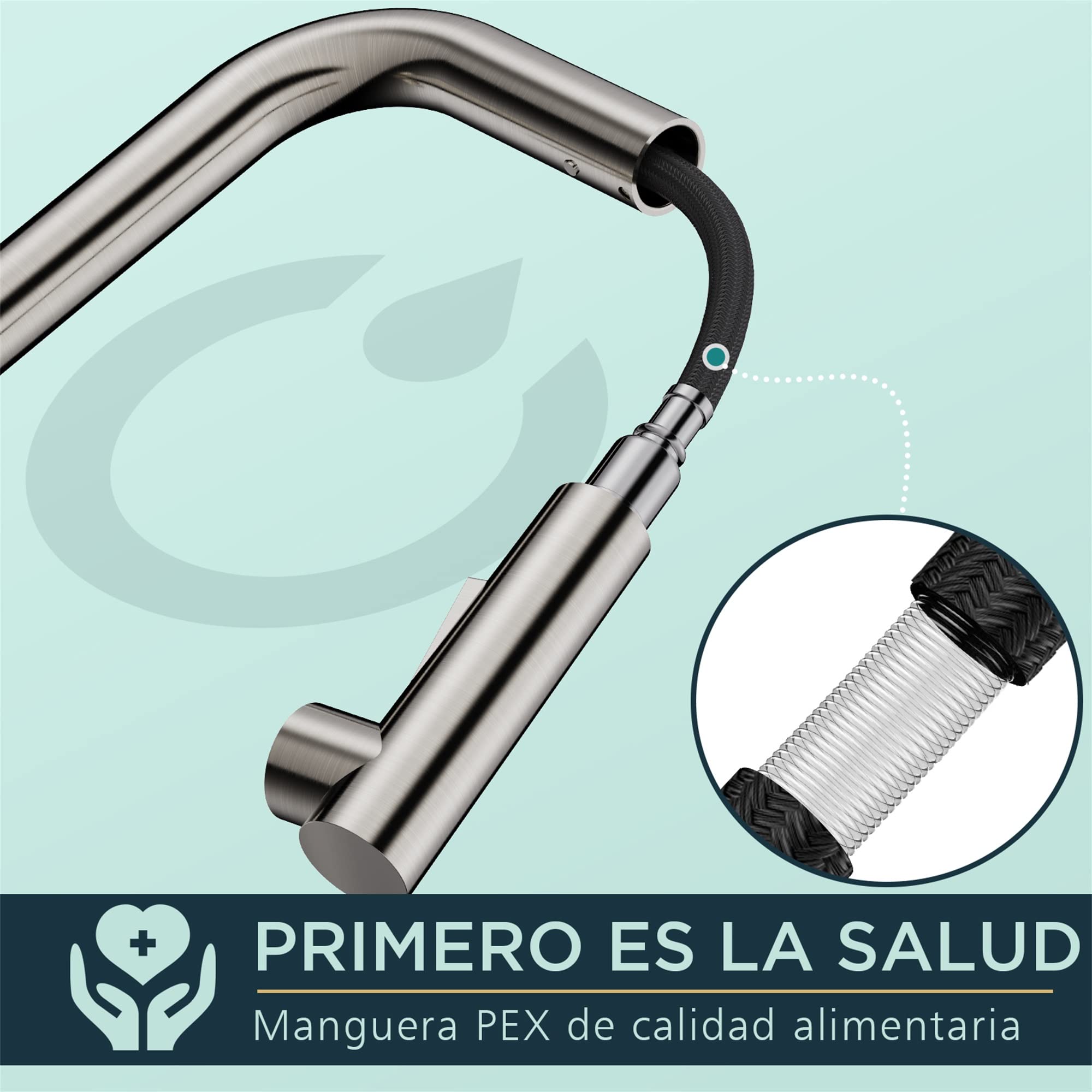 FORIOUS Grifo Cocina Extraible, Grifo Cocina Fregadero con Ducha de 2 Modos de Rociado Giratorio a 360° Torneira Cozinha Monomando, Acero Inoxidable