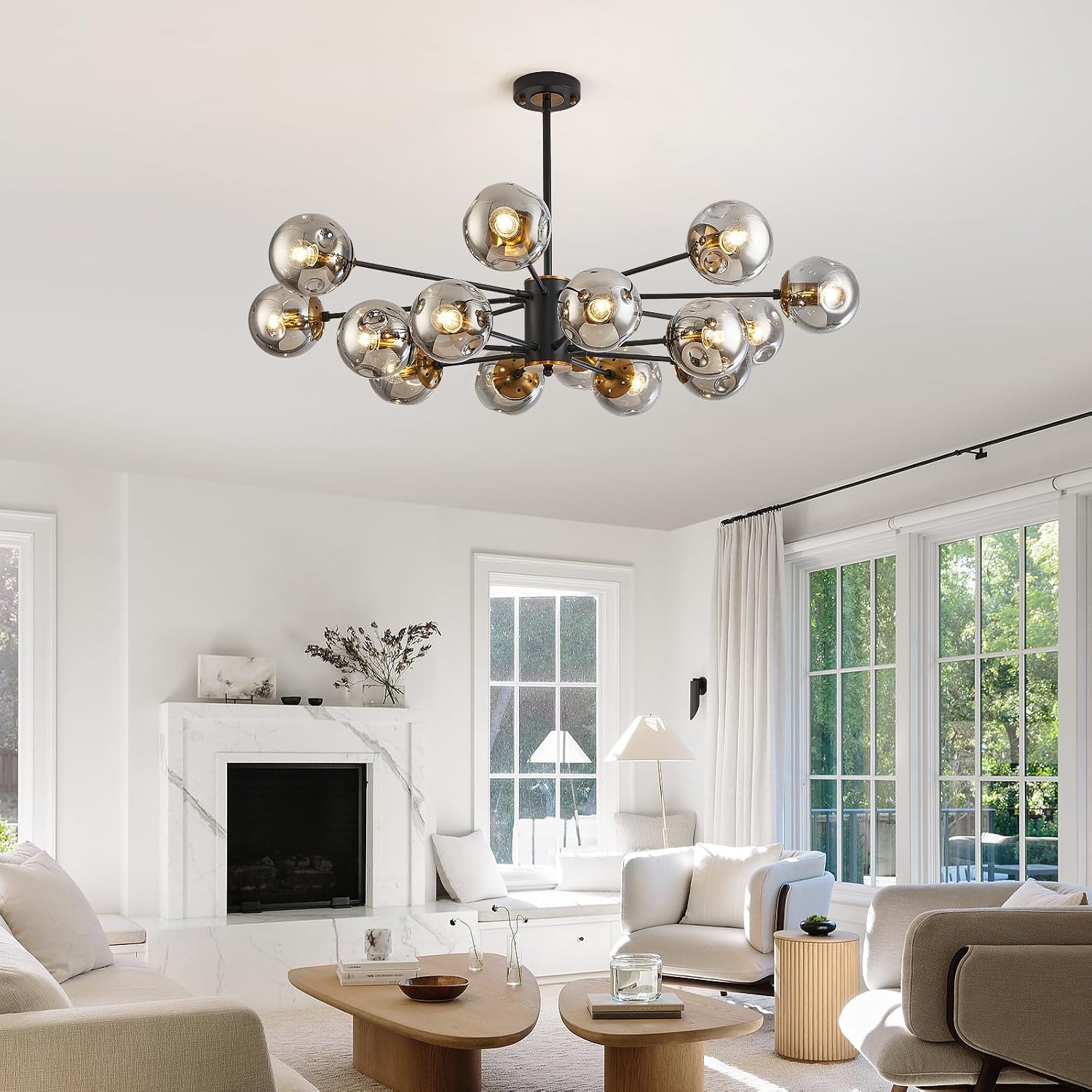 DDLLDESHI 16 Light Chandelier Sputnik Ceiling Light Fixture with Glass Globe Bubble Black Chandeliers for Dining Room Bedroom Kitchen Office Living Room Light Fixture（41" Art Deco Modern Chandelier）