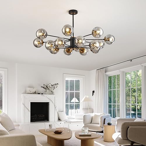 Miniatura 5 de Sputnik - Lámpara de techo de 16 luces con globo de vidrio, lámparas negras para comedor, dormitorio, cocina, oficina, sala de estar (lámpara