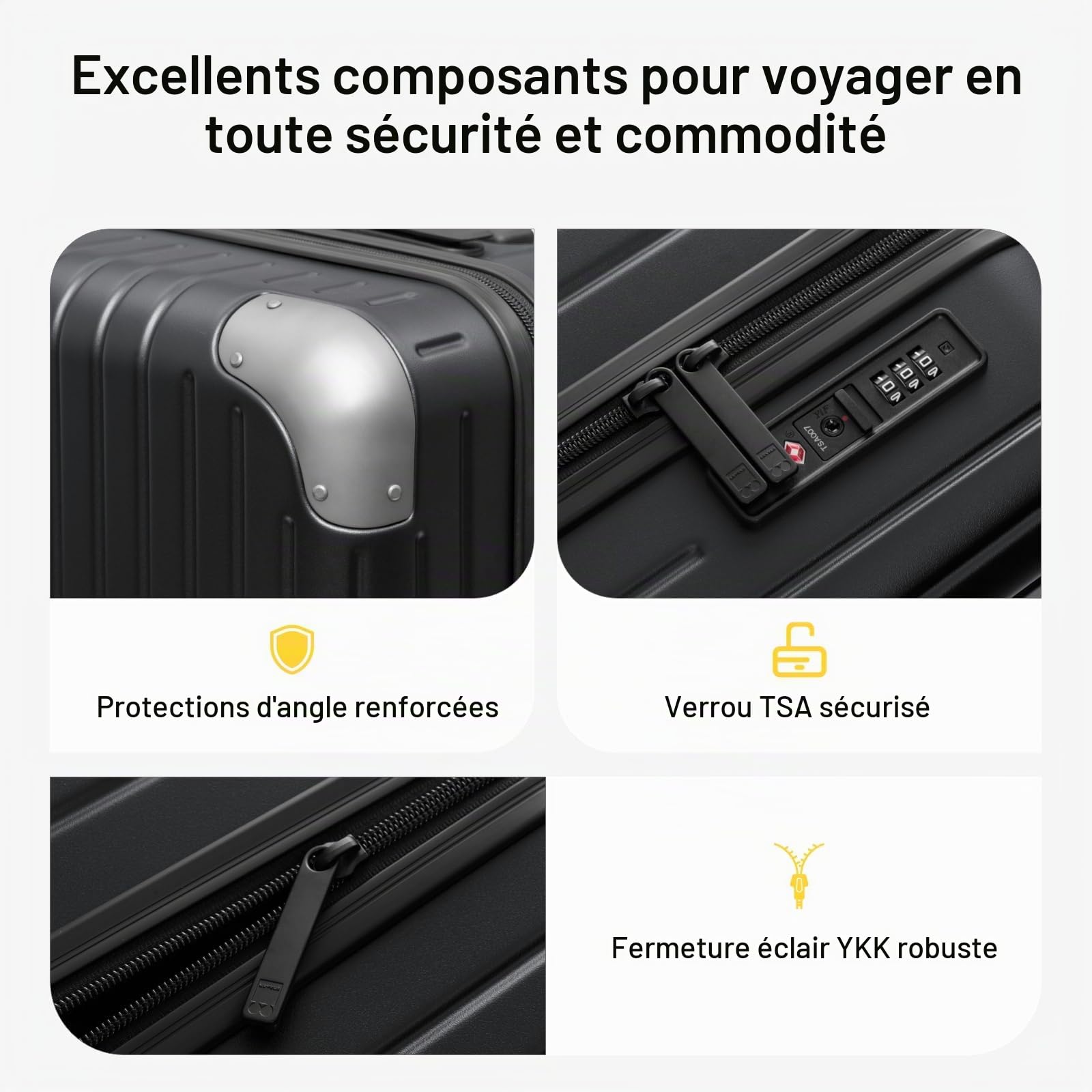 LEVEL8 Valise Cabine Légère PC 4 roulettes Silencieux TSA, 54.5cm, 34L,Noir