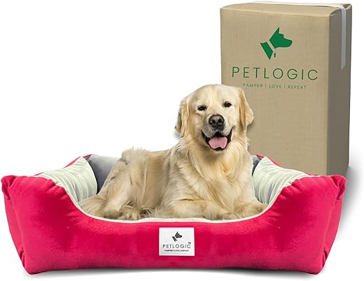 PetLogic Ultra Soft Velvet Luxury Sofa Bed PET Bed | Dog Bed | CAT Bed | Orthopedic Foam | Anti-Skid Bottom | Machine Washable | Puppy Bed | Color: Magic Pink (Product Size XL : 82 * 62 * 18 CM)