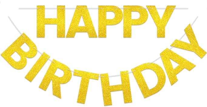Happy Birthday Banner - 9 ft Pre-Strung Backdrop Sign for Women, Men, Girls, Boys - No DIY Gold Glitter Birthday Decorations & Party Supplies