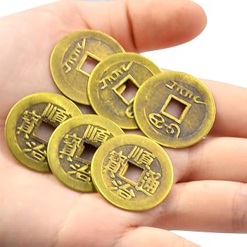 6pcs/Set Brass Chinese Feng Shui I Ching Divination Coins for Success Dia 1.1 W Fengshuisale Bag Y-1055