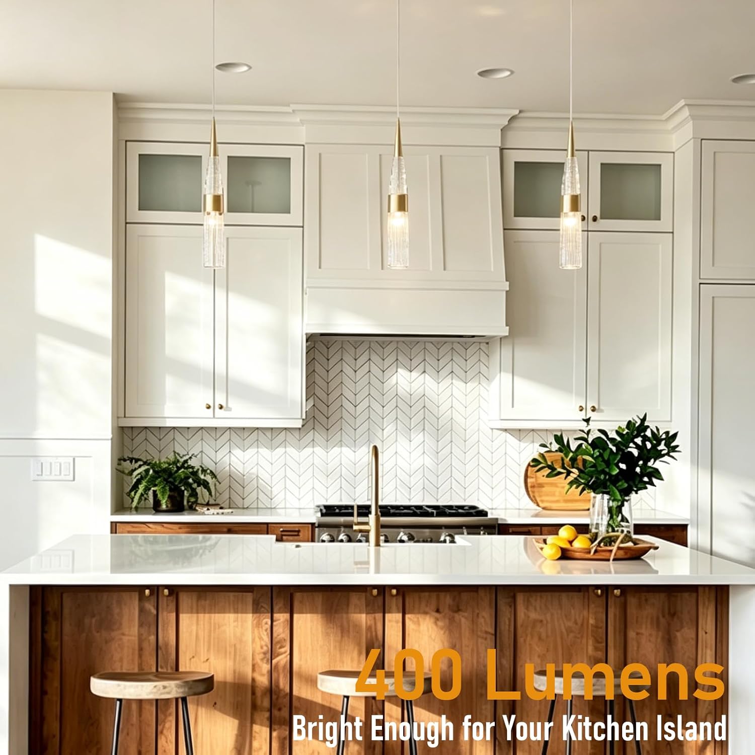 Gold Crystal-Style Acrylic Pendant Light, 3-Color Dimmable | Modern gold pendant light, height adj, dimmable 3000K-6500K, 400LM, single or multi install for kitchen island, dining table