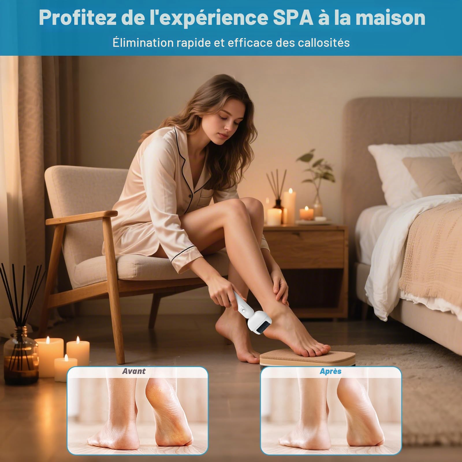 MYCARBON Rapeuse Pieds Électrique Puissante avec 5 Rouleaux de Rechange IPX6 Étanche Ponceuse Pied Pédicure Professionel Sans Fil Râpe Pied Rechargeable Soins Pieds Anti Callosités et Corne, BCM-8003