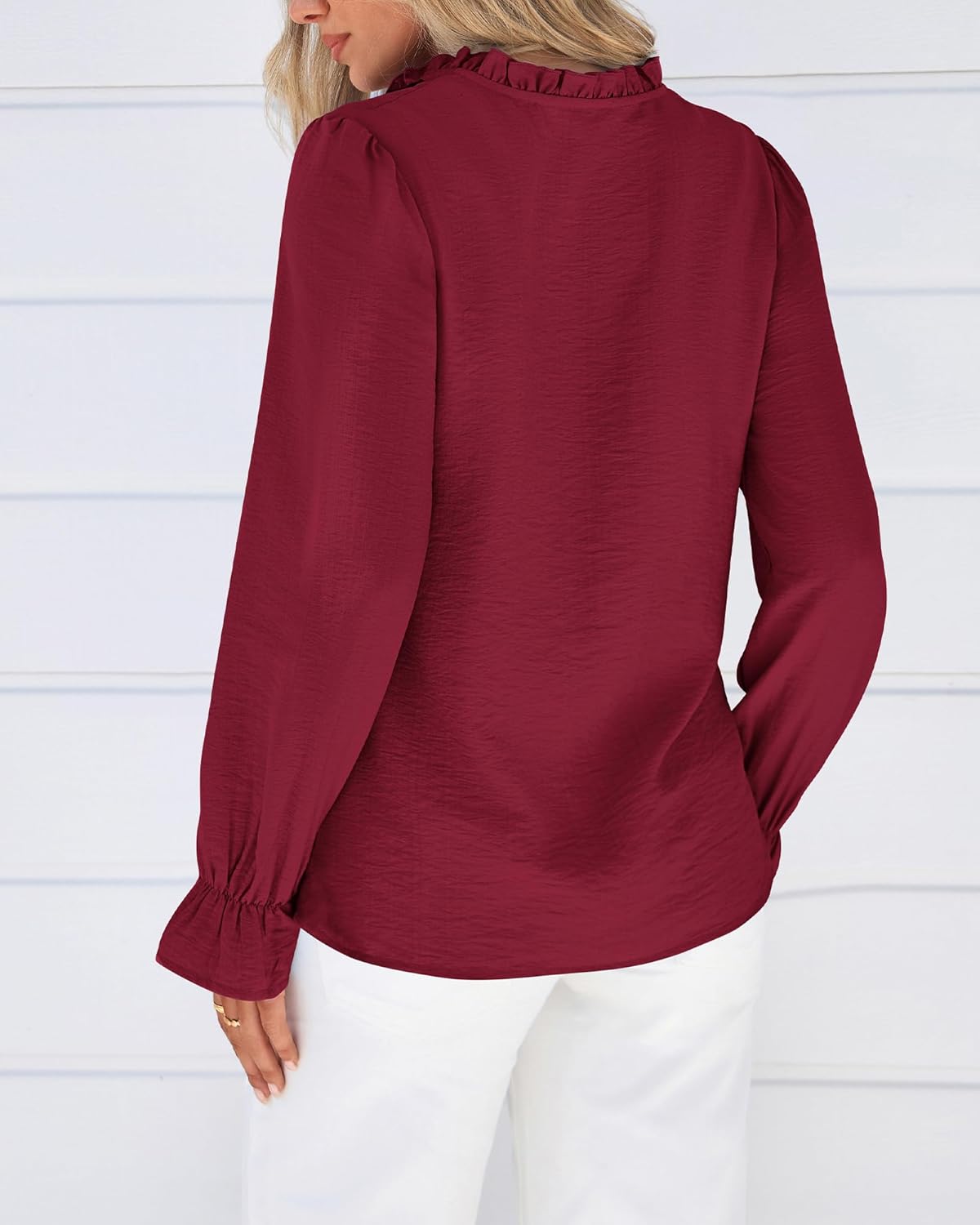 BTFBM Womens Tops Dressy Casual Fall 2025 Boho V Neck Ruffle Long Sleeve Shirts Floral Embroidered Work Business Blouses - Image 3