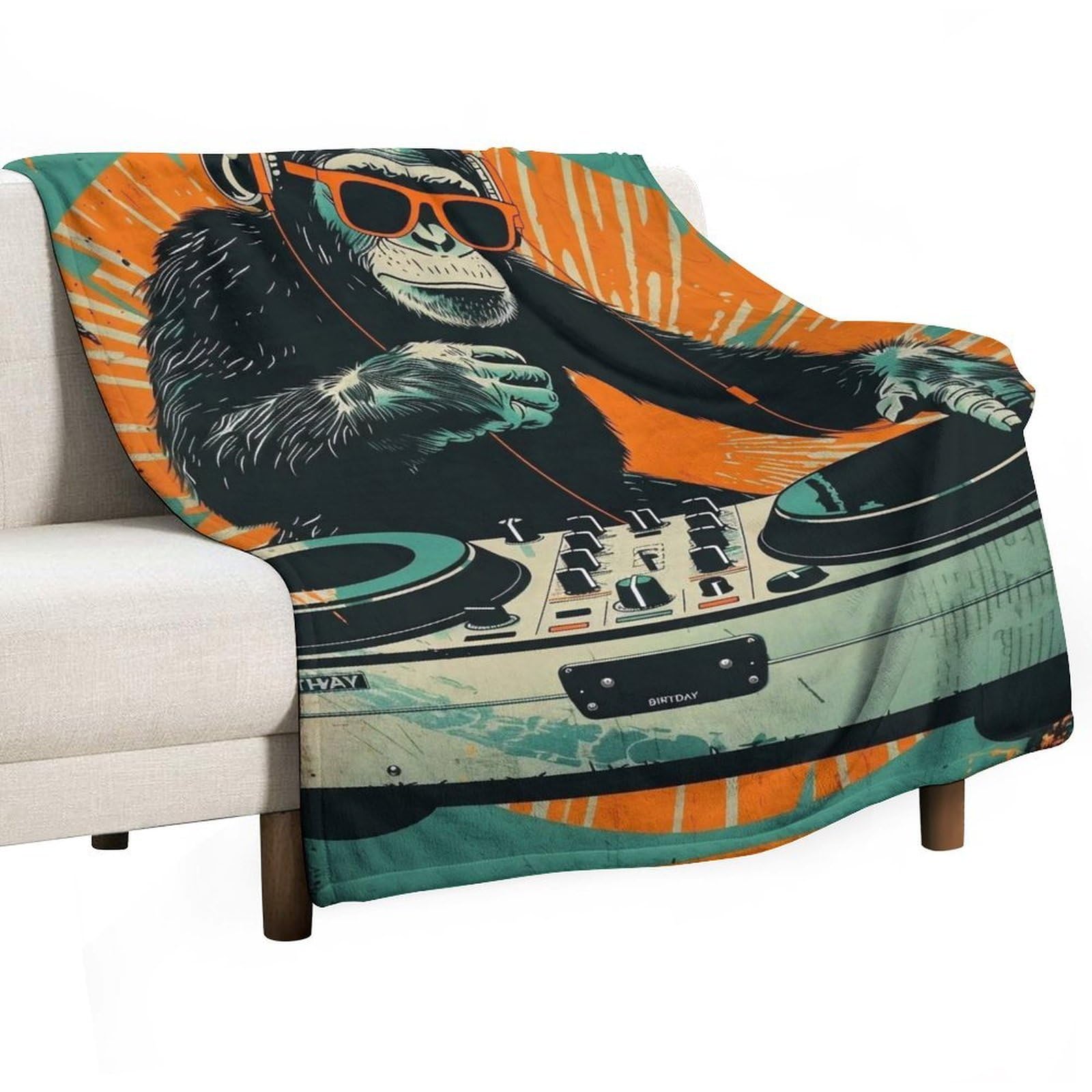 YHGSREUOH DJ-Chimp-Happy-Birthday_02 Flannel Blankets Fleece Soft Throw Lightweight Plush Gifts for Couch, Bed, Cozy Sofa Plush, Chair, Lovers 150x200cm(60x80in)