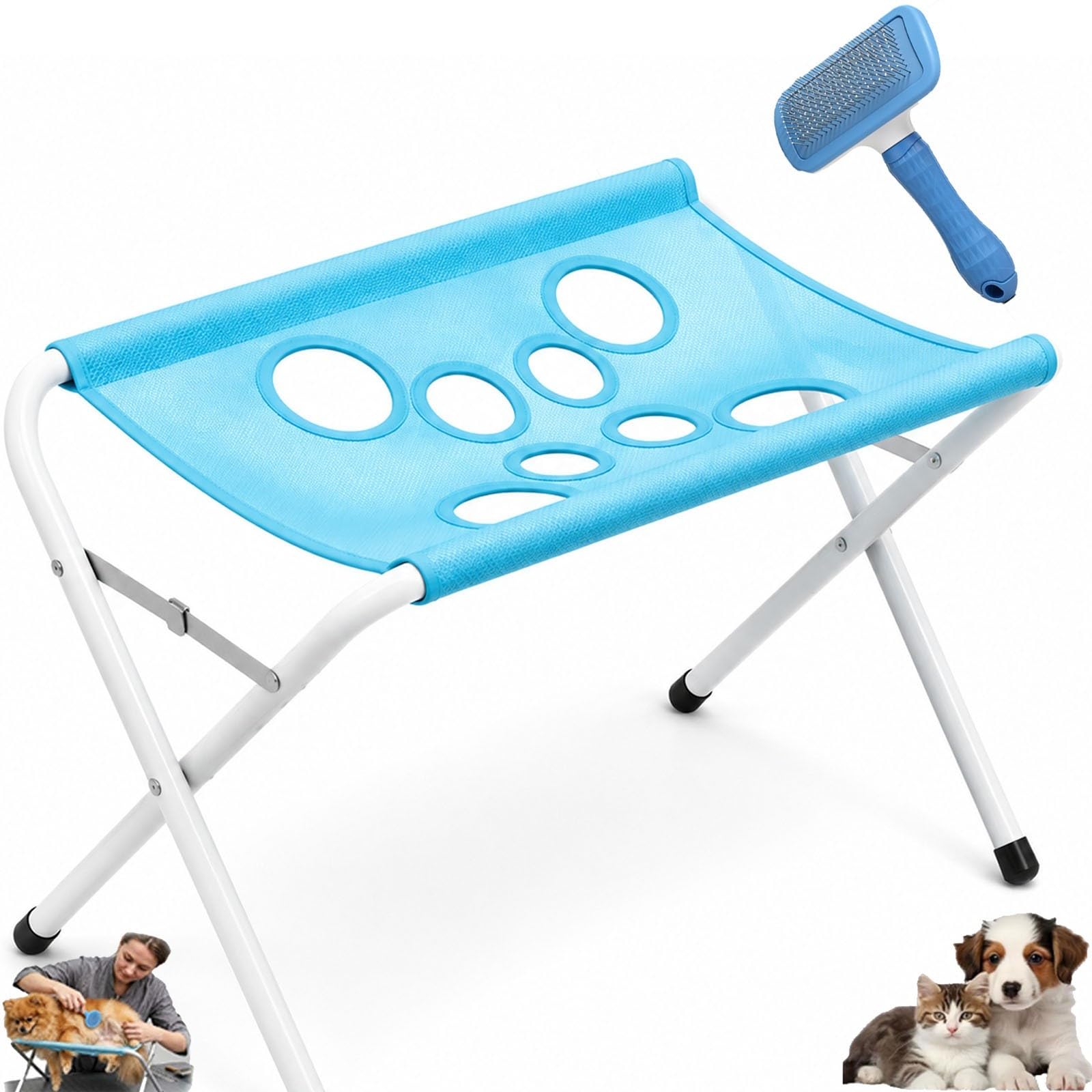 Tavolo da Toelettatura per Cani Pieghevole, Supporto per Toelettatura | Superficie in Rete Traspirante, Stazione da Bagno Portatile per Cani e Gatti, Ideale per Taglio Unghie
