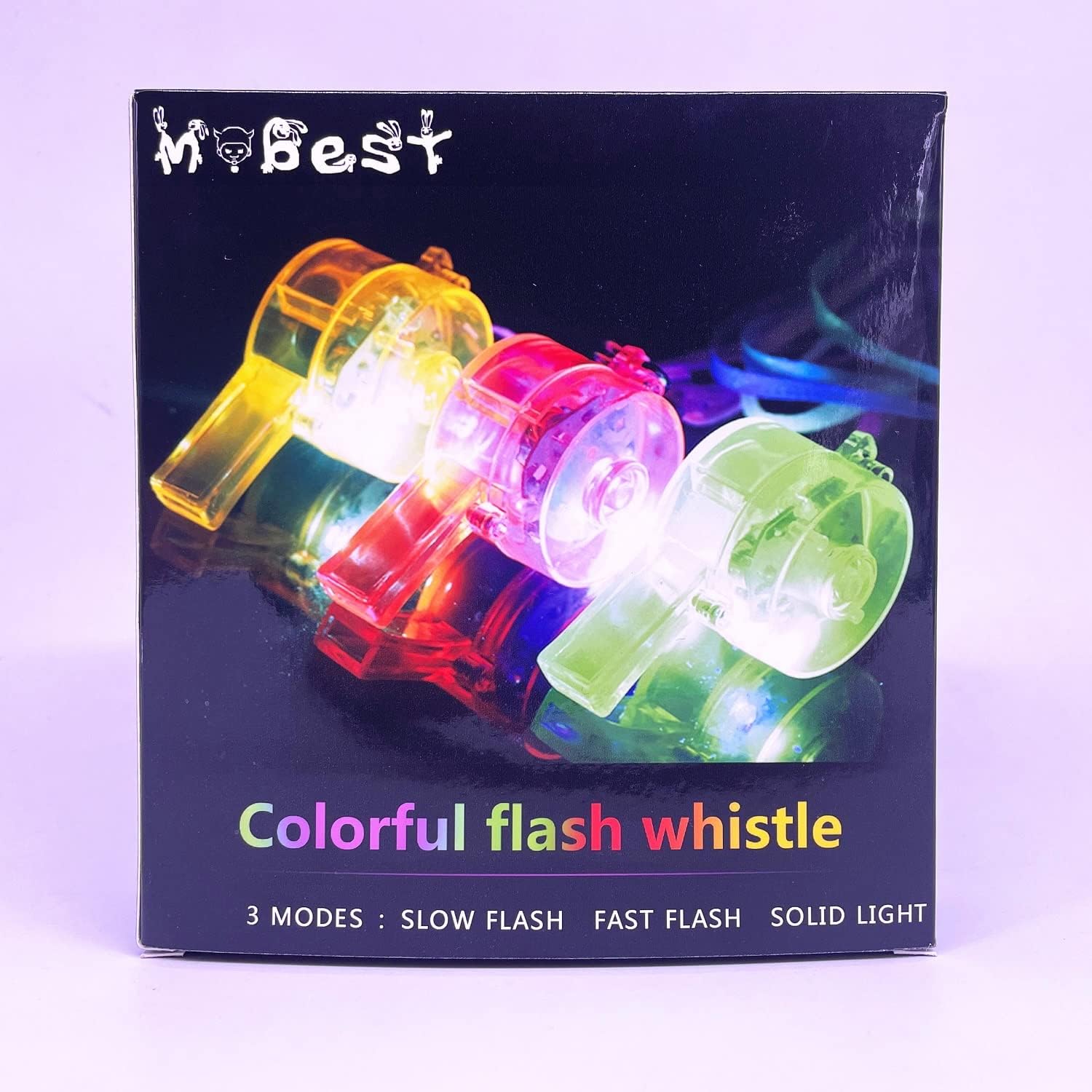 M.best 12 Pack LED Light Up Glow Whistles with Lanyard Necklace Glow in The Dark Fun Party Favors for Kids and Adults