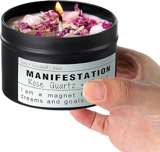 CULACEE Crystal Soy Manifestation Candles - Handmade Wishing Gifts with Crystals, Dried Flowers & Moon Magic for Law of Attraction