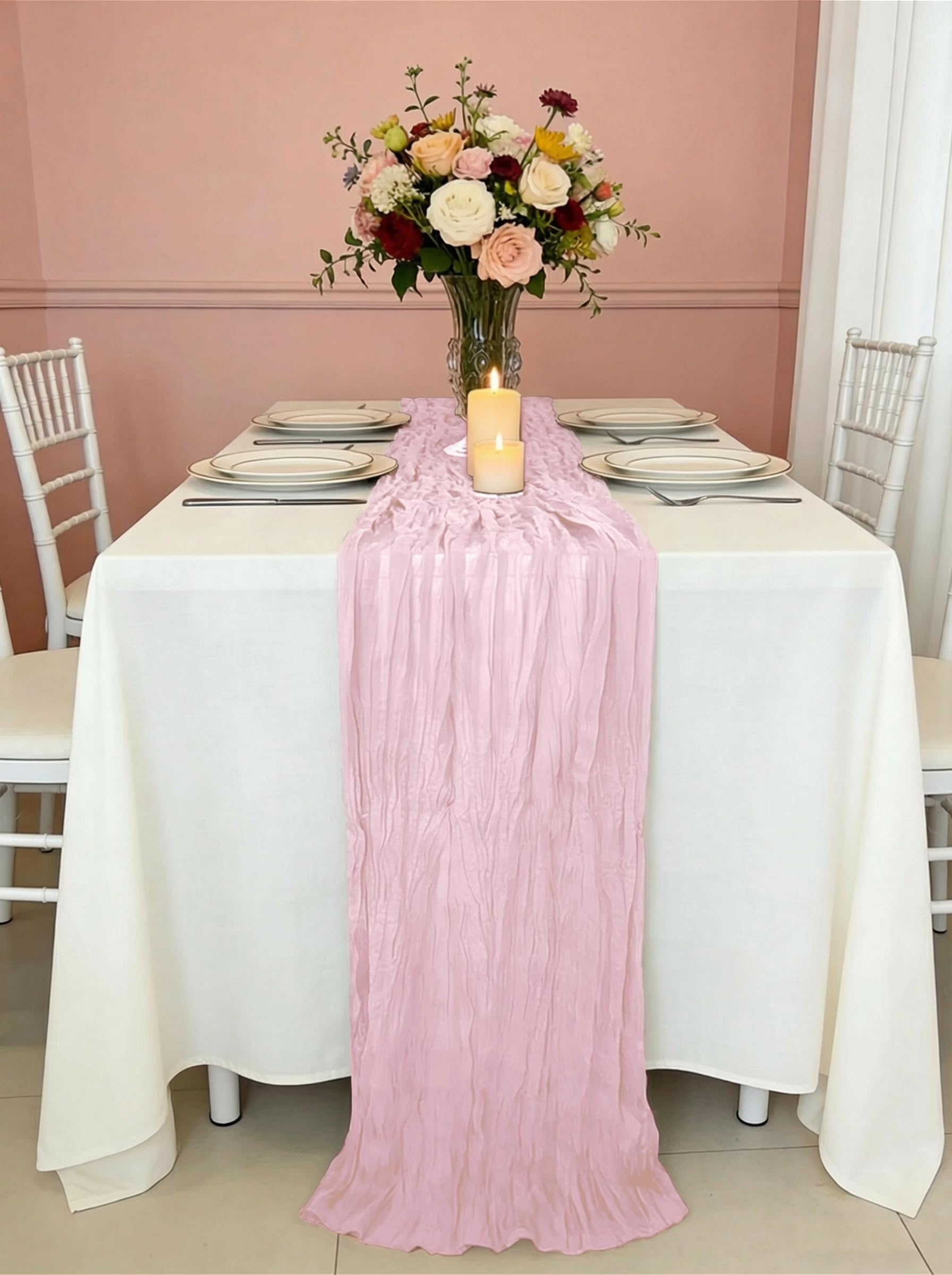 3 Pack Pink Cheesecloth Table Runner -17×120 Inch Gauze 10 FT Long Cheese Cloth Table Runners for Bridal Wedding Party Baby Shower Holiday Birthday