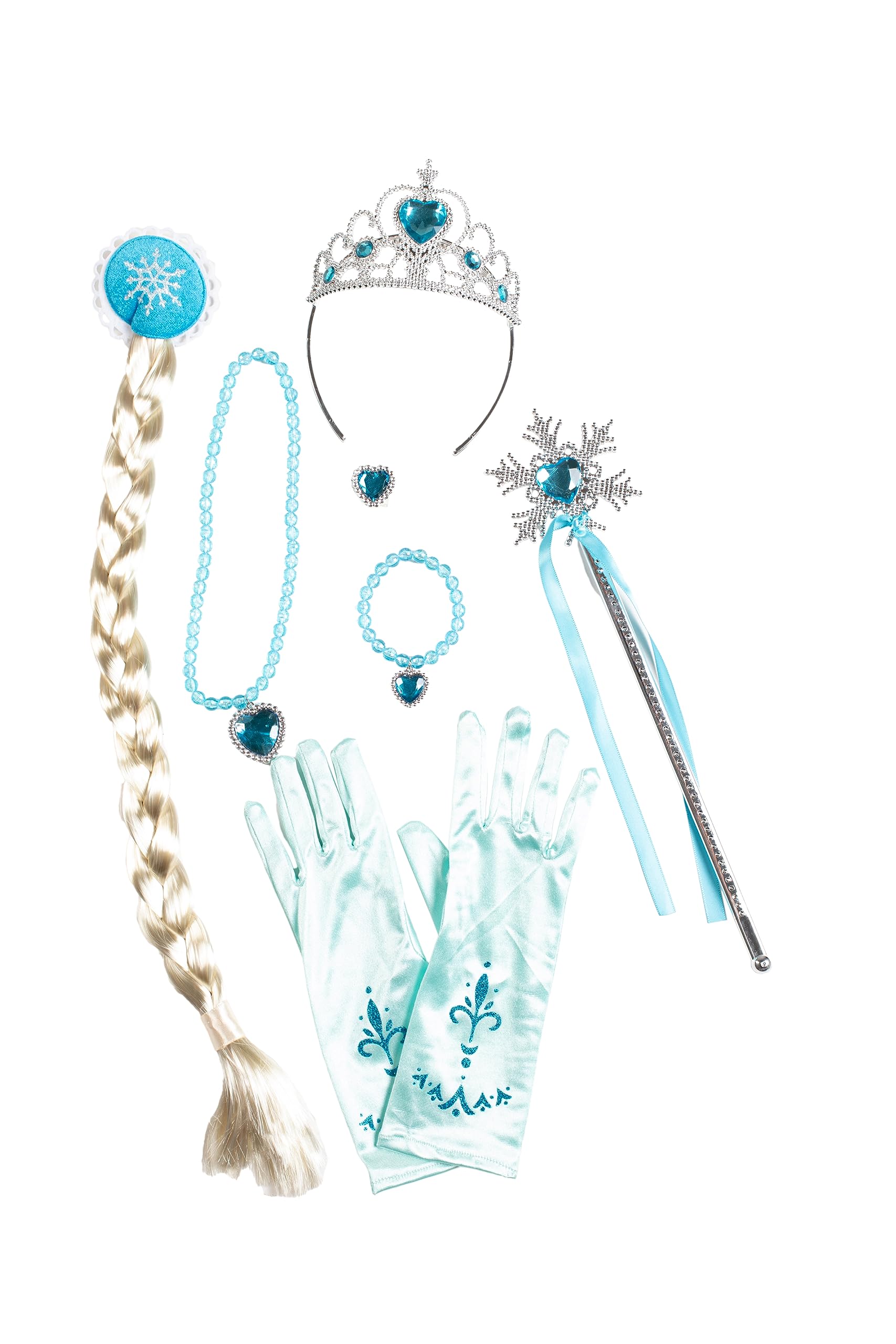 Ciao 20511 Snow Princess disguise kit (tiara, wand, necklace, ring, gloves, braid with clip), Children, Blue, Silver