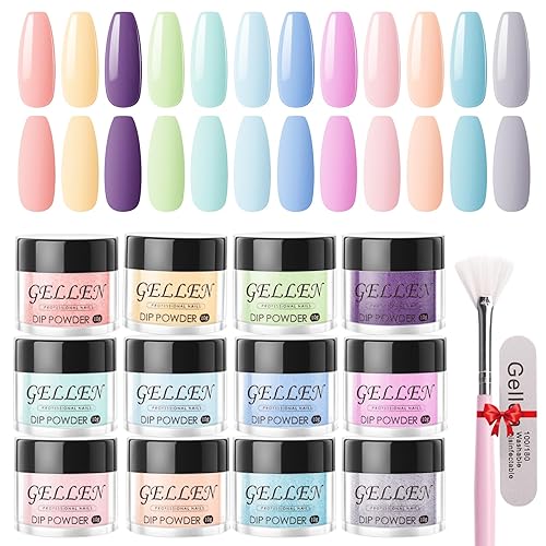 Gellen Juego de polvos de inmersión de 12 colores, colores de polvo de inmersión rojo, de larga duración, secado rápido, purpurina brillante,