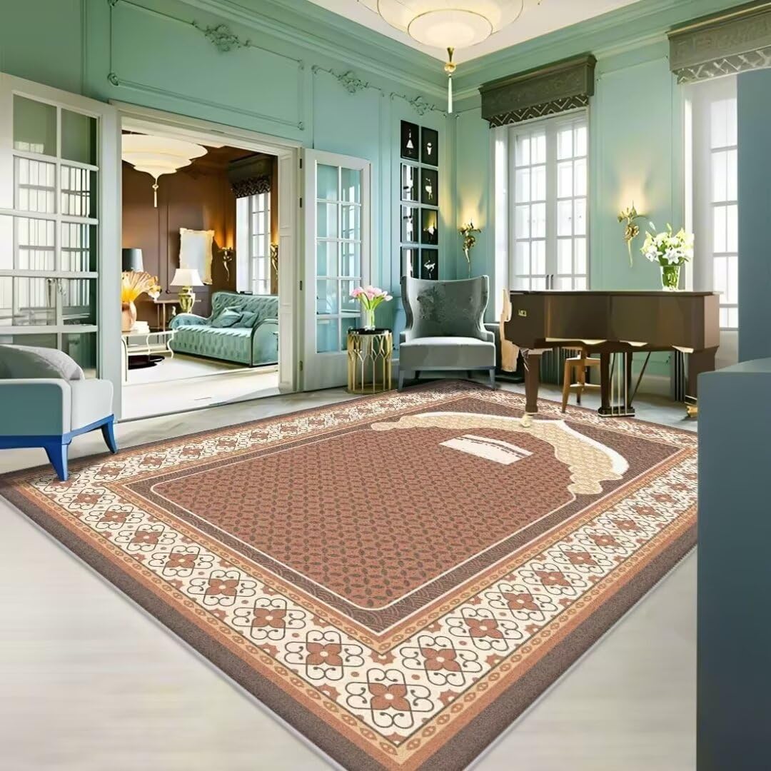 Tapis chambre rose poil court 180X250CM avec motif fleurs pour salon élégant