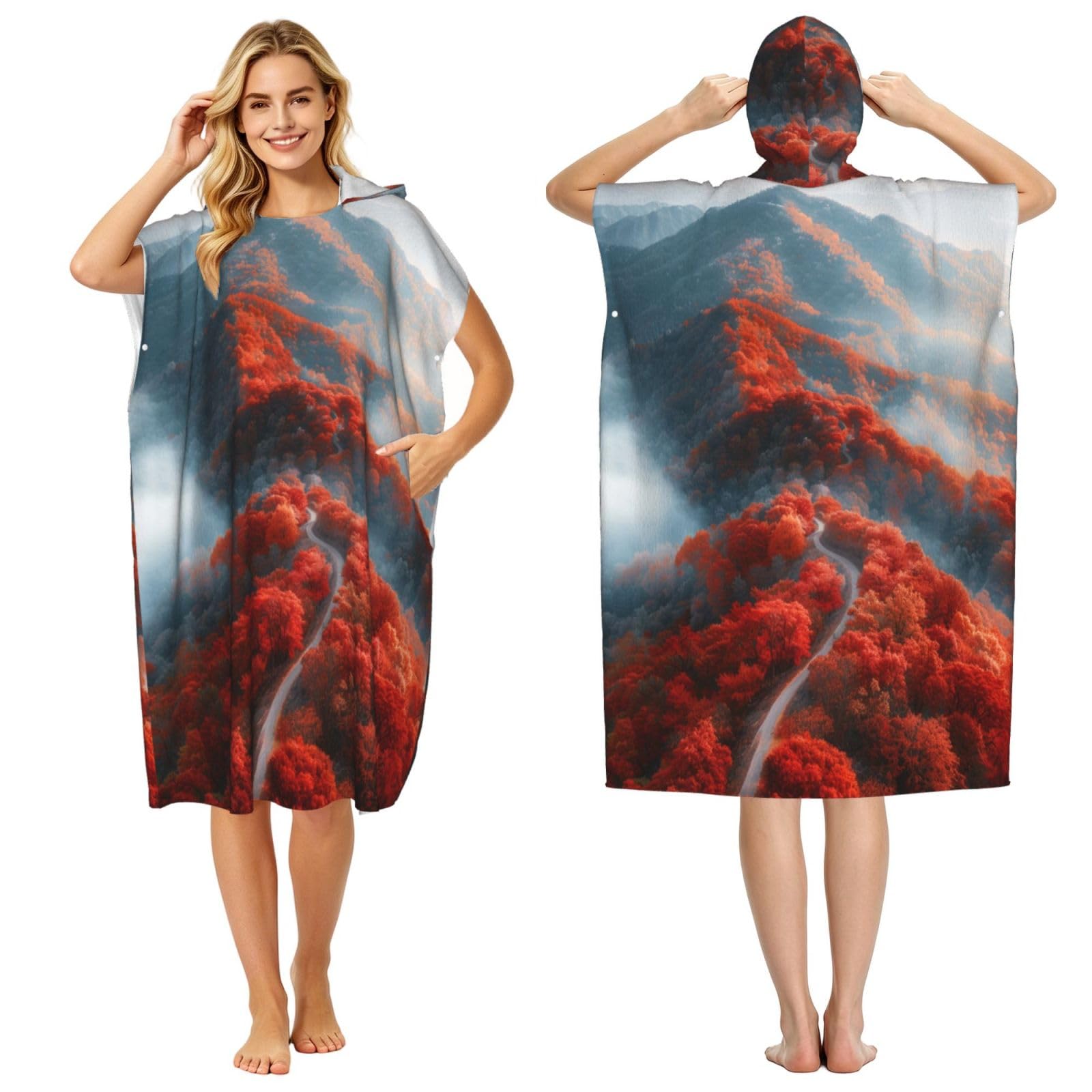 KLGRTJHK Danfeng Is Like Fire Adult Hooded Beach Poncho Towel 43"X35"