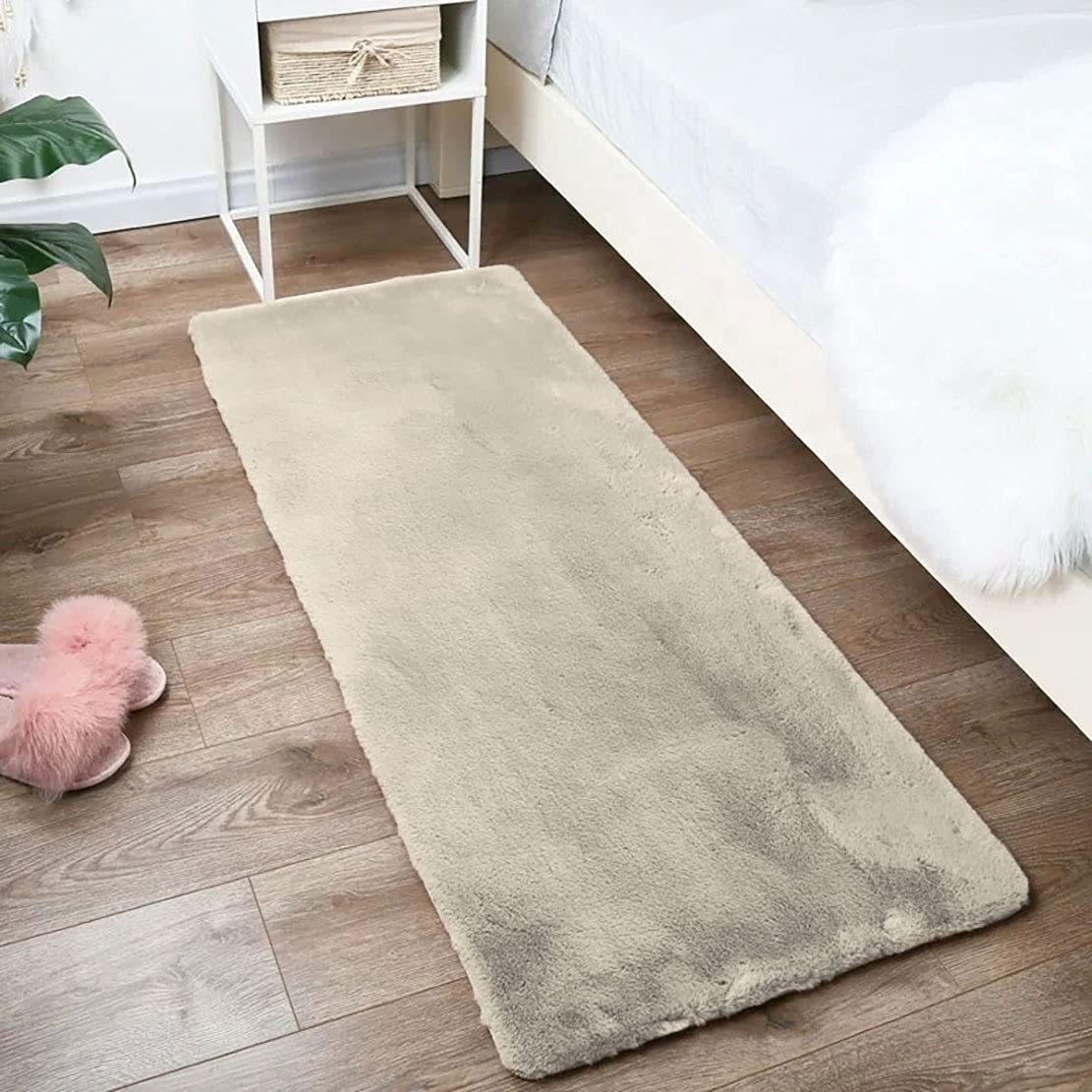 LUXE HOME INTERNATIONAL Ruffle Bath Runner Rabbit Fur 1200 GSM Super Soft, Anti Skid Rug for Bedroom (2 X 5 Ft, Beige, Pack of 1)-picture-10