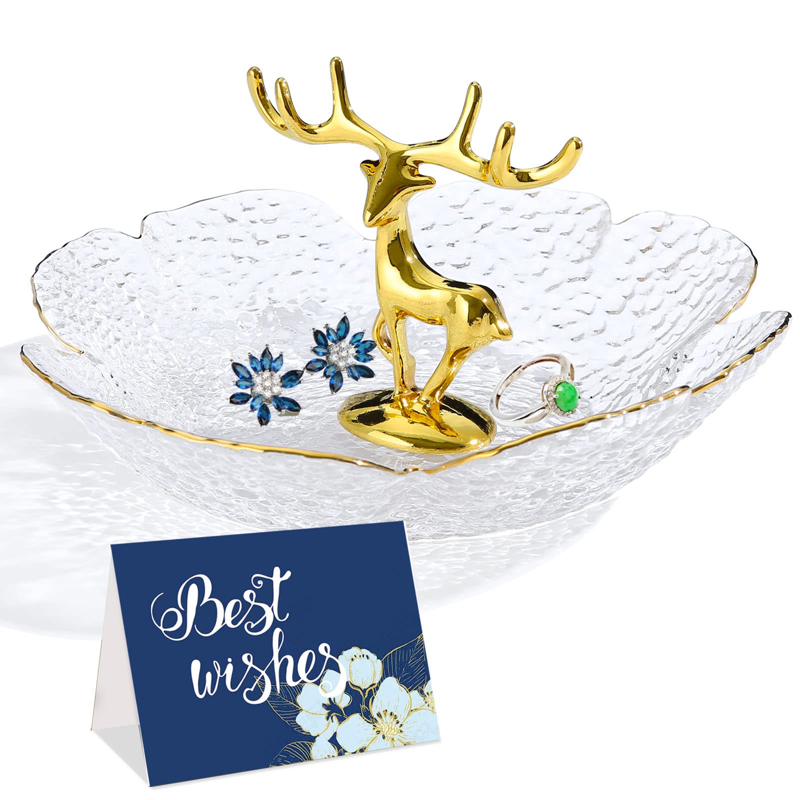 Ring Holder Trinket Dish Deer Jewelry Organizer for Good Friends Sister Mom Jewelry Tray for Rings Earrings Necklaces Birthday Wedding Engagement Christmas Mothers Day Gifts Home Decorations
