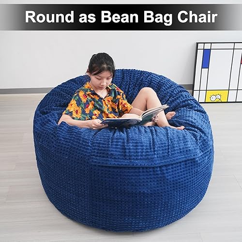 Miniatura 8 de N&V Puf transformable gigante con terciopelo de felpa lavable (azul, matrimonial)