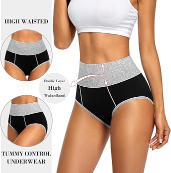 ASIMOON Women's High Waisted Cotton Underwear Tummy Control Panties Soft Full Coverage Ladies Briefs