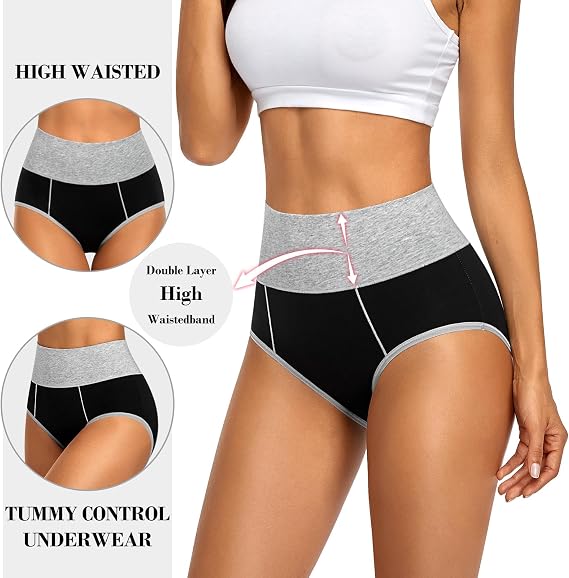 ASIMOON Women's High Waisted Cotton Underwear Tummy Control Panties Soft Full Coverage Ladies Briefs