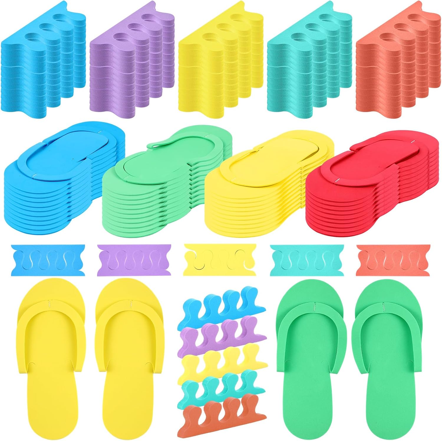 300 Pairs Disposable Pedicure Slippers and Toe Separators Kit Include 80 Disposable Foam Pedicure Flip Flops 220 Pairs Toe Separators for Women Nail Spa