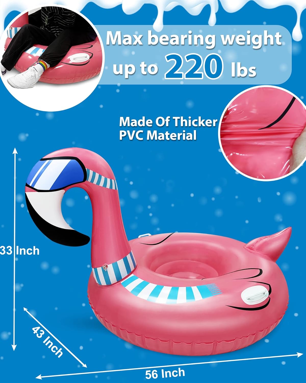 Giant Inflatable Flamingo Pool Float Floatie Ride On with Repair