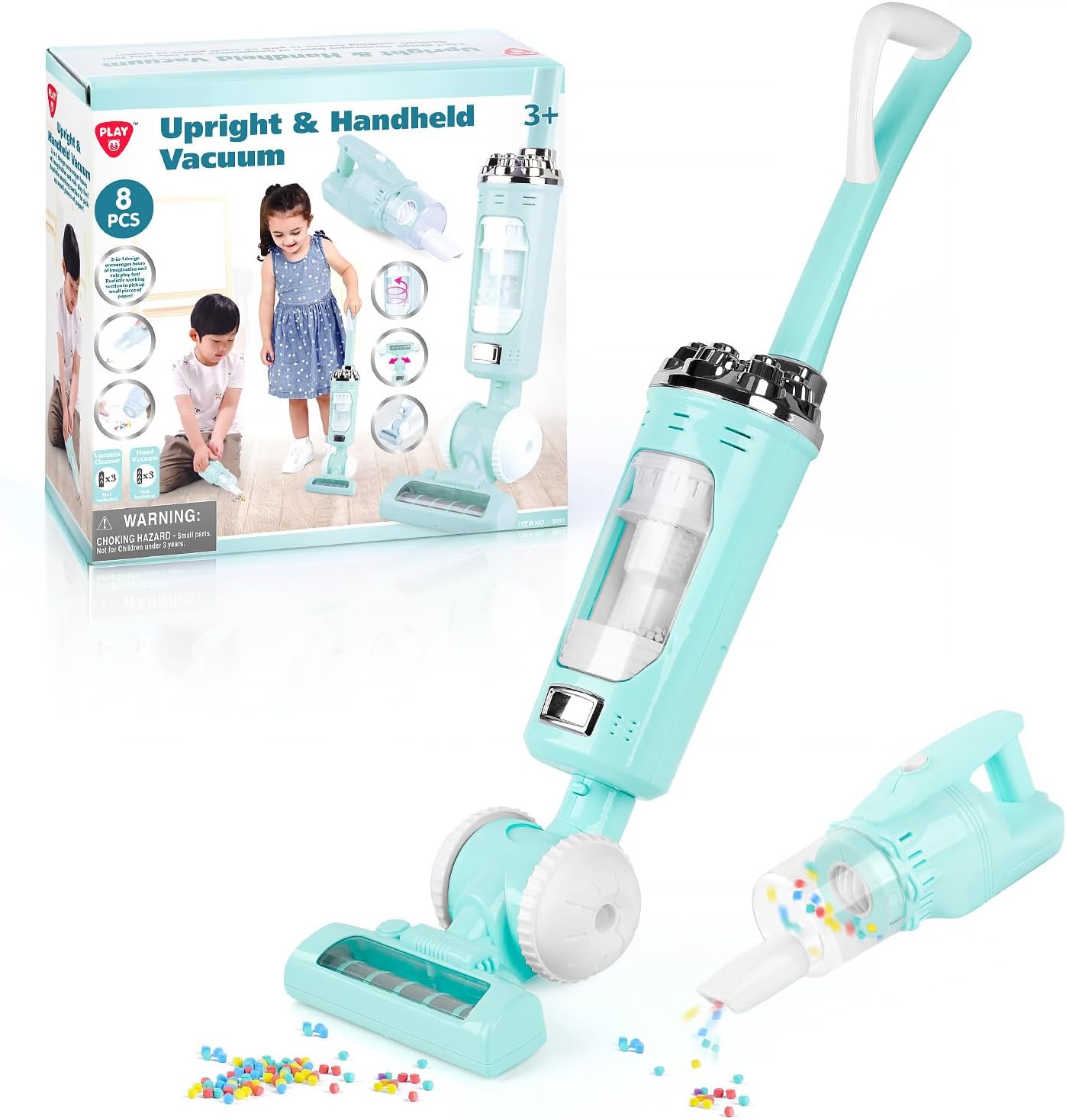PLAY Kids Vacuum Cleaner Toy Set for Toddlers - 2PCS Toy Vacuum Sets for Toddlers 3+ Years Old with Sound Effects, Ba Vacuum Pretend Role Household Housekeeping Toys for Children Boys Girls
