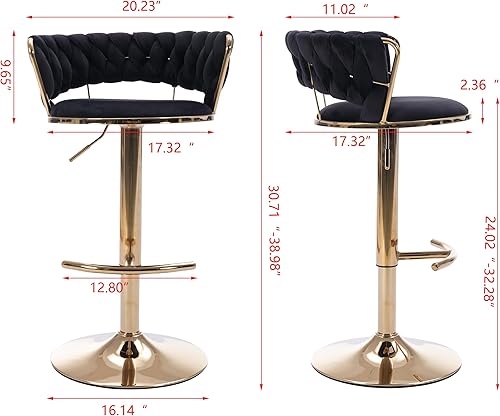 Miniatura 2 de Juego de 2 taburetes de bar de piel sintética sillas de bar tejidas de altura de mostrador taburetes de bar modernos de mediados de siglo silla de