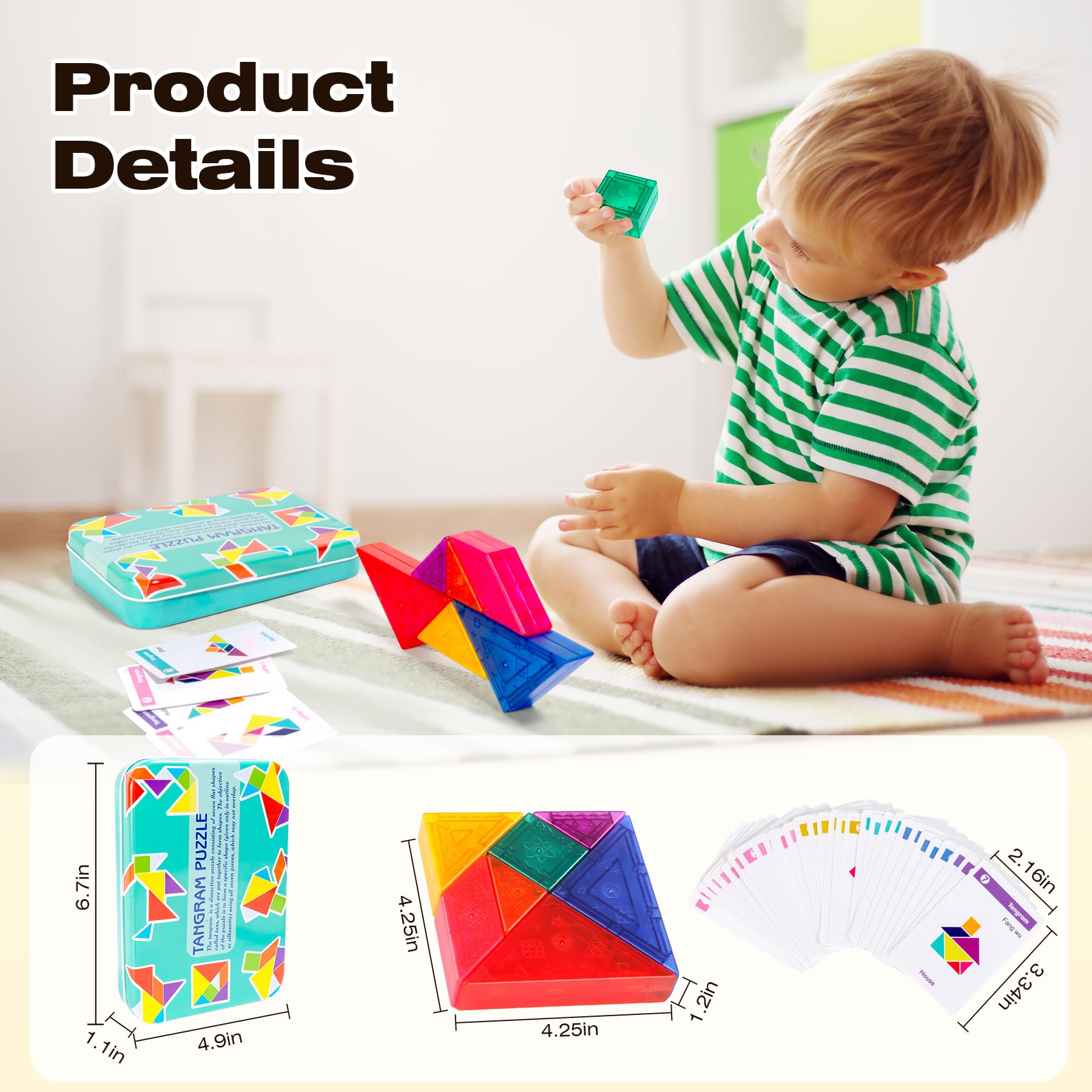 Puzzle Magnetico 3D Tangram – Tangram Magnetico per Bambini dai 3 Anni in su con 32 Tessere, Gioco Educativo da Viaggio per Bambini, Perfetto Come Regalo per i Bambini