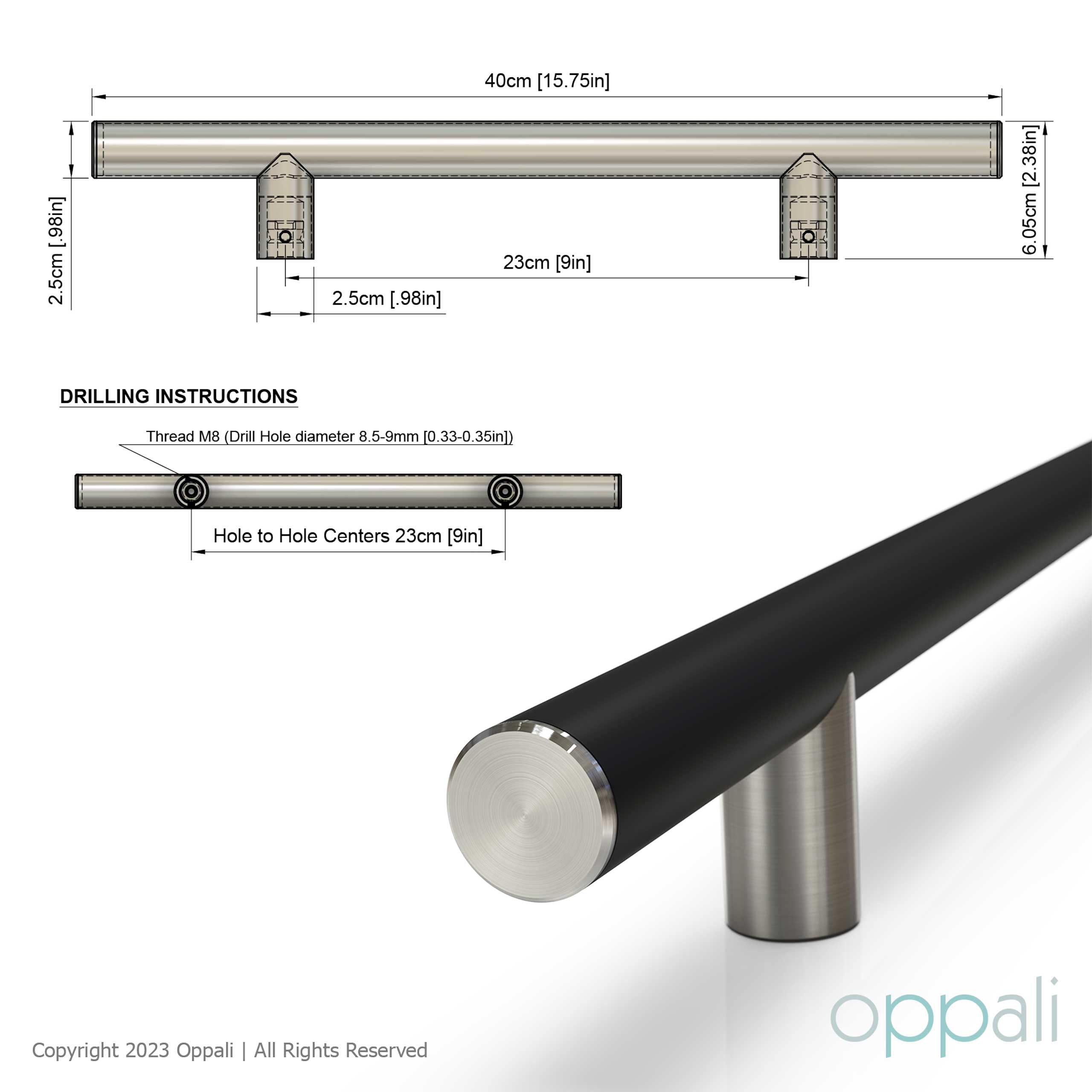 Schwarz-Gebürstet Rostfreier Stahl 304 Haustür-Beschlag Stoßgriffe Ziehgriff | Stangen-Griff Durchmesser 25mm | Runden T-Bar | 40cm Gesamtlänge