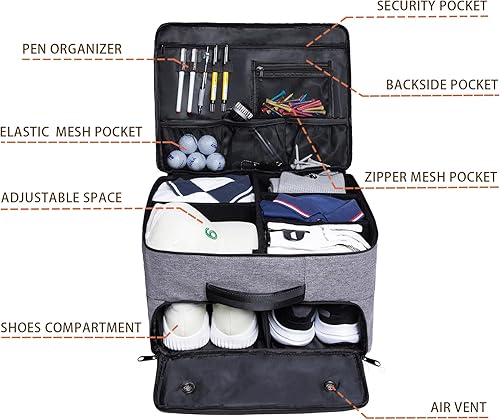 Miniatura 4 de Organizador de maletero de golf de 2 capas, organizador de golf para automóvil con compartimento ventilado para 2 pares de zapatos, armario de