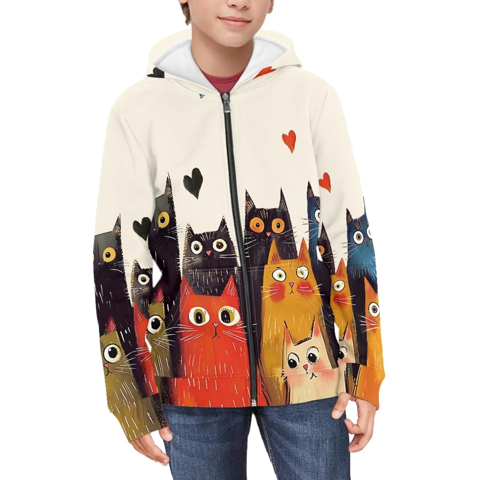 Amzbeauty Sudadera con capucha y cremallera para niños y niñas, con bolsillo, para la escuela, ropa infantil