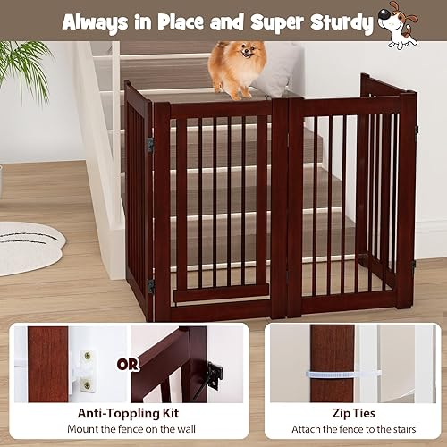 Miniatura 3 de HAPPAWS Puerta alta para perros con puerta, 4 paneles de 30 pulgadas de alto, corral de madera para cachorros, puertas independientes para mascotas,