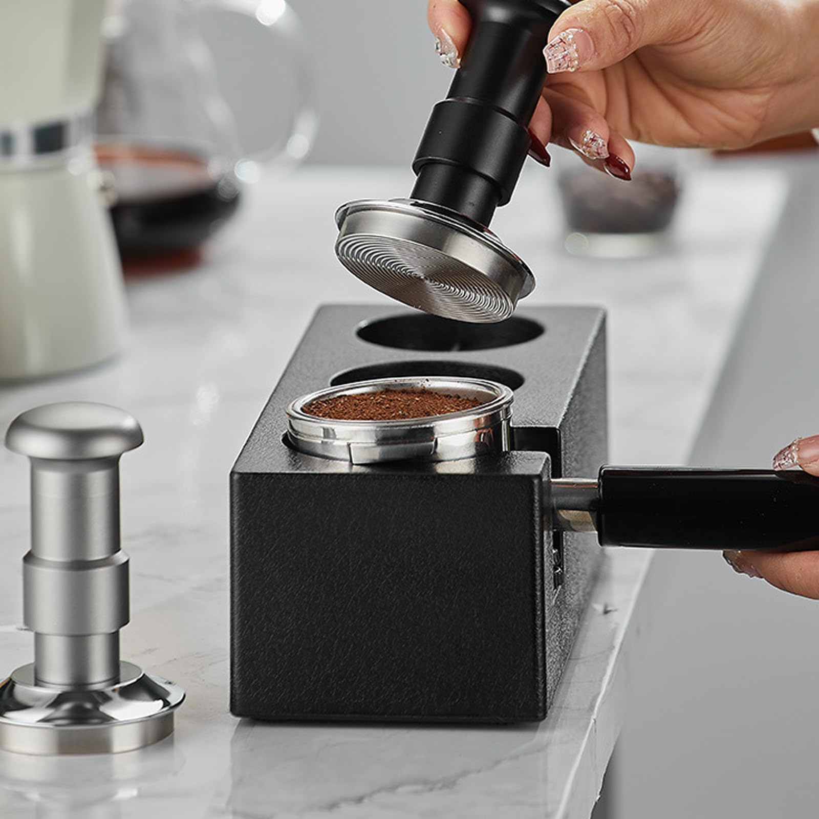 Doppio meccanismo a molla in acciaio inox pressacaffè espresso con manico ergonomico accessorio da cucina accessorio da cucina