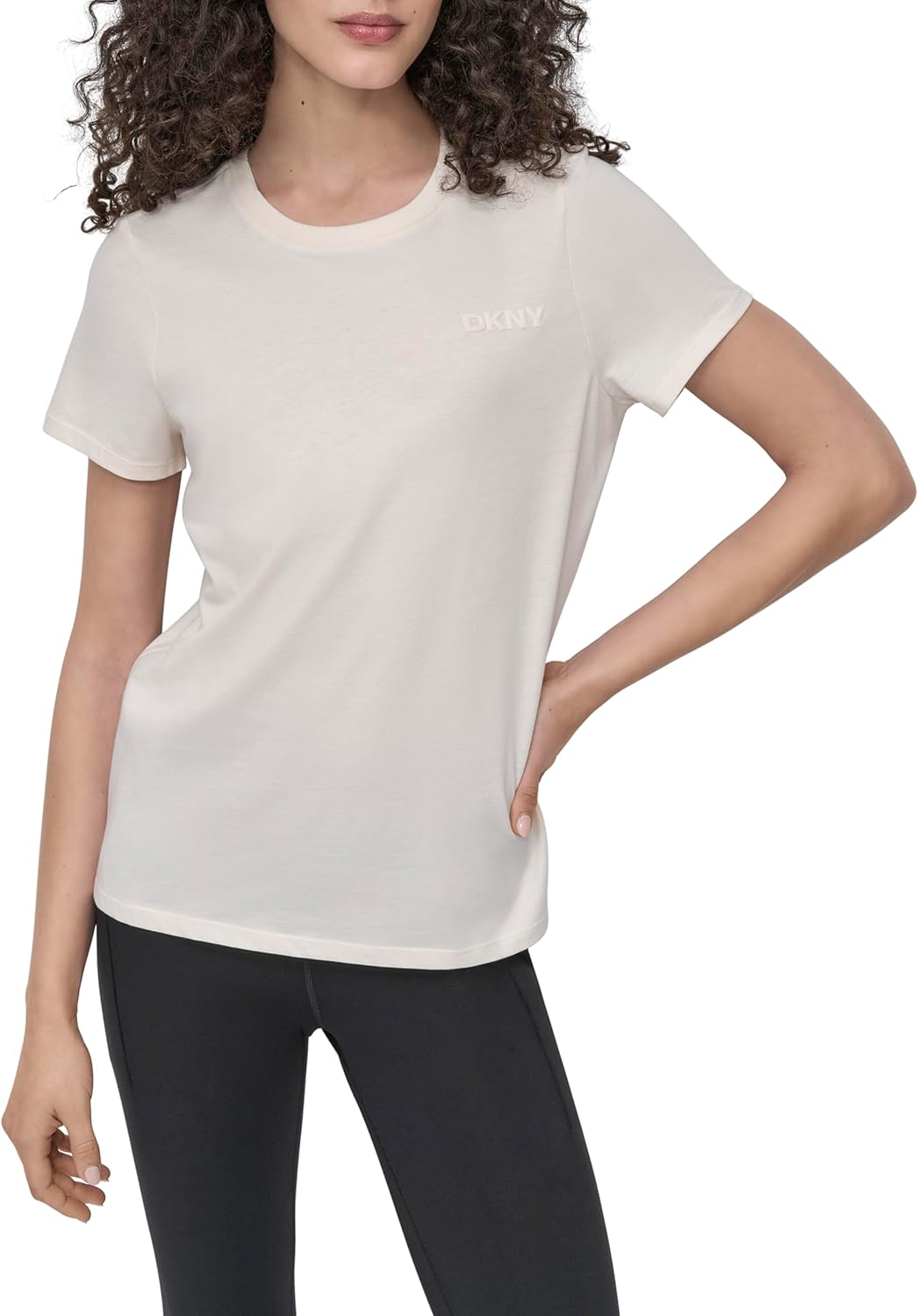 DKNY Women's Short Sleeve Crew Neck Silicone Logo T-Shirt