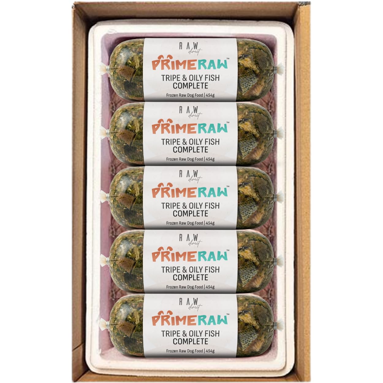 RAW DIRECT Prime Frozen BARF Dog Food – 454g Rolls | 20 or 30 Rolls Pack | Premium Natural Barf Diet | High-Protein, Grain-Free & Nutrient-Rich (10, Tripe & Oily Fish Complete)
