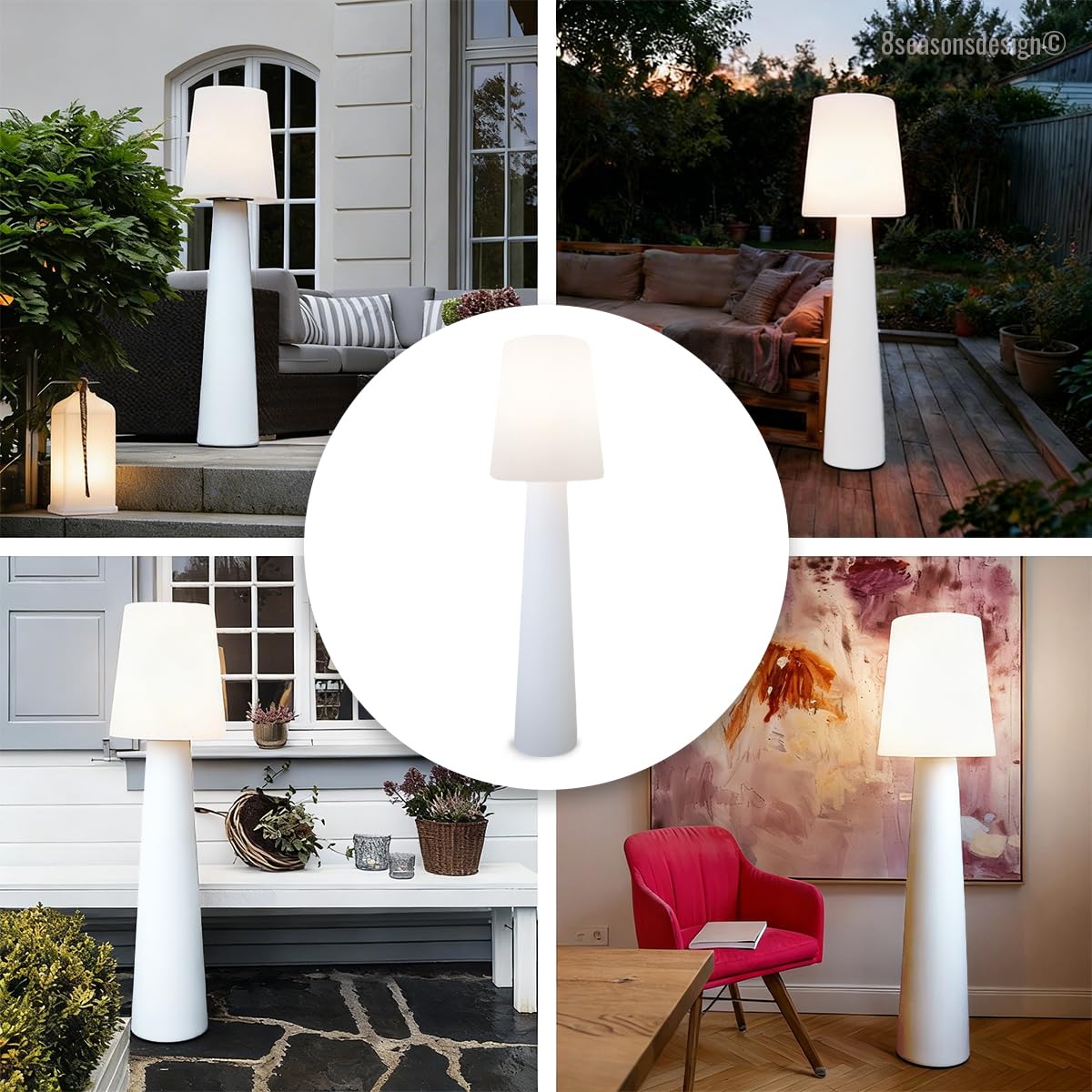 8 seasons design LED Stehlampe No. 1, 160 cm (Weiß), E27, warmweißes Licht – wetterfest – große Stehleuchte für außen (Garten, Terrasse, Balkon) & innen – dekorative Gartenlampe