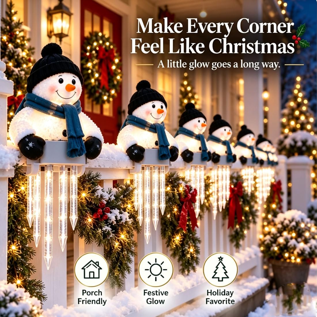 Decorazione Luminosa a Forma di Pupazzo di Neve Winterglow con ghiaccioli, Figure Luminose di Pupazzi di Neve per Esterni (A)