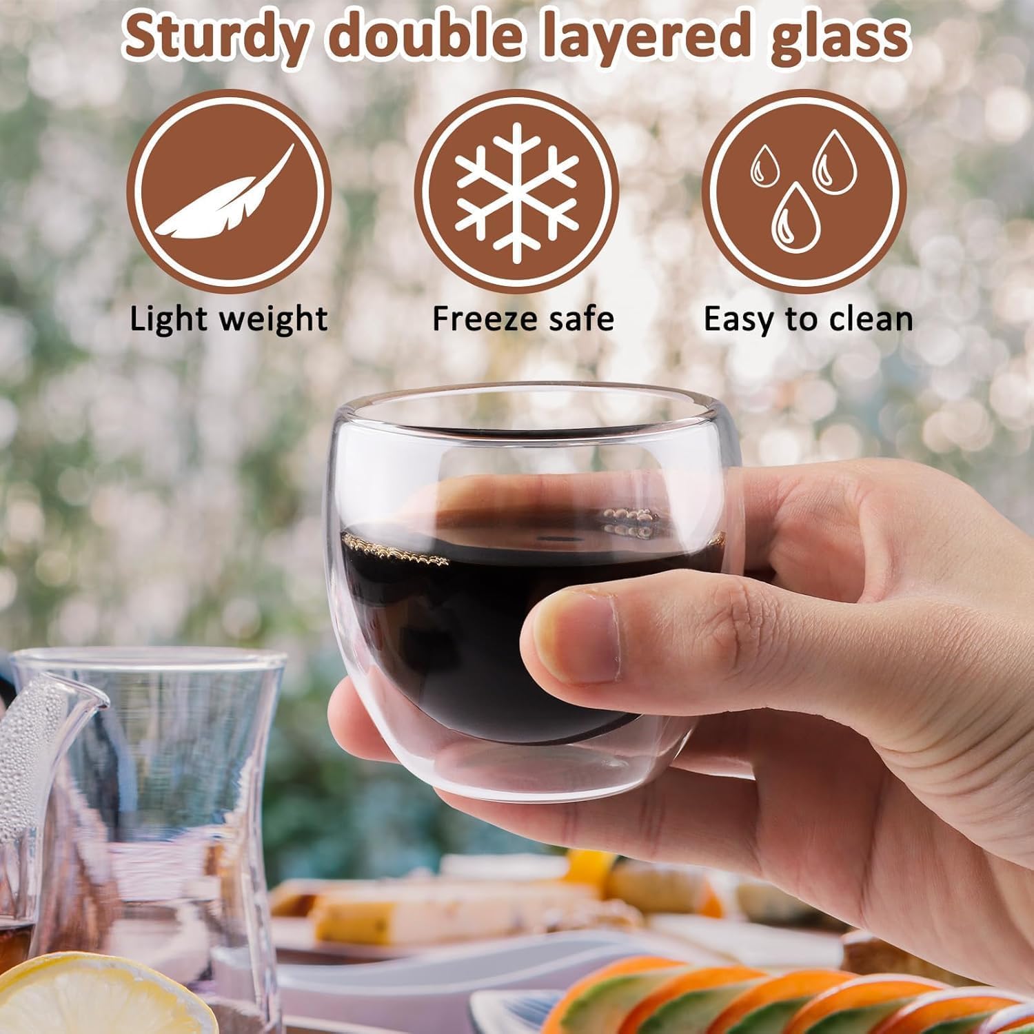 Generico Set di 6 Tazze da Caffè in Vetro Borosilicato a Doppia Parete, 80ml, Trasparente