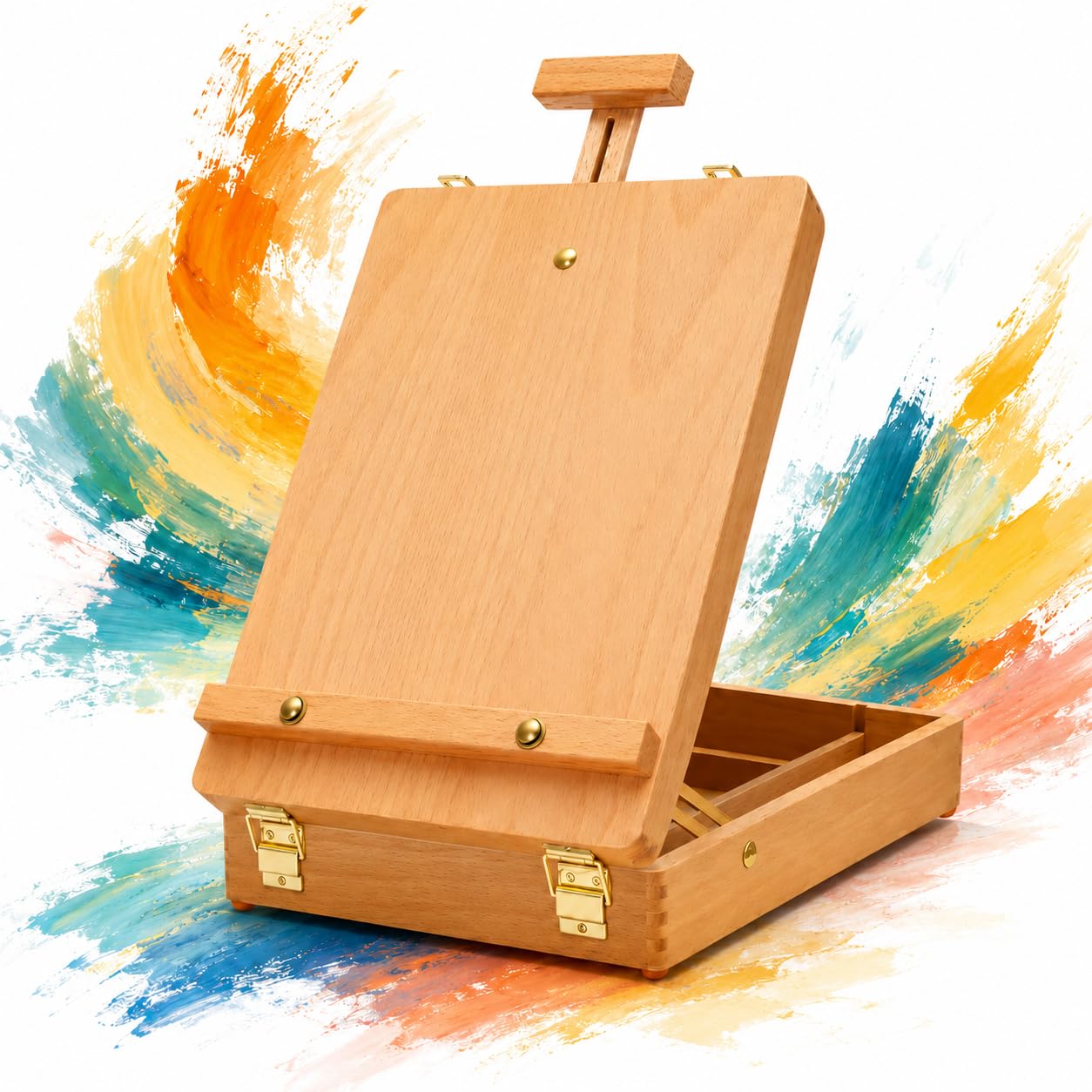 Cavalletto Pittura – Cavalletto da Tavolo in Legno di Faggio con Cassetto Portaoggetti – Altezza Regolabile per Tele Fino a 54cm – Valigetta Portatile per Bambini, Principianti e Artisti