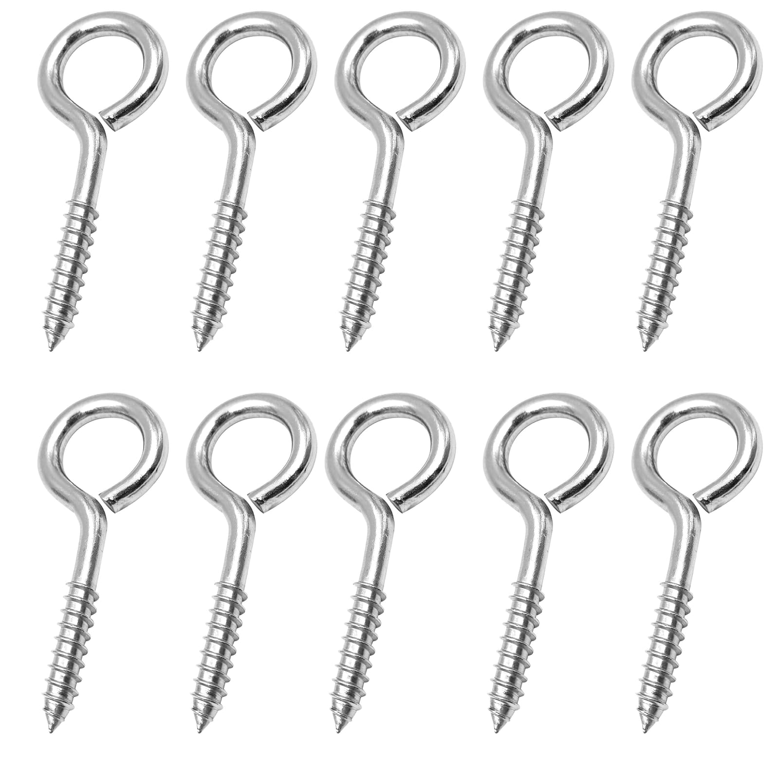 Anhoer 10Pcs Eye Hooks Screw 2.5 Inch Stainless Steel Hooks Eye Bolts Heavy Duty Self Tapping Ring Screw Nails Eyelet Screws Vine Eyes Hooks for DIY Cork Crafts Hanging Wooden Frames