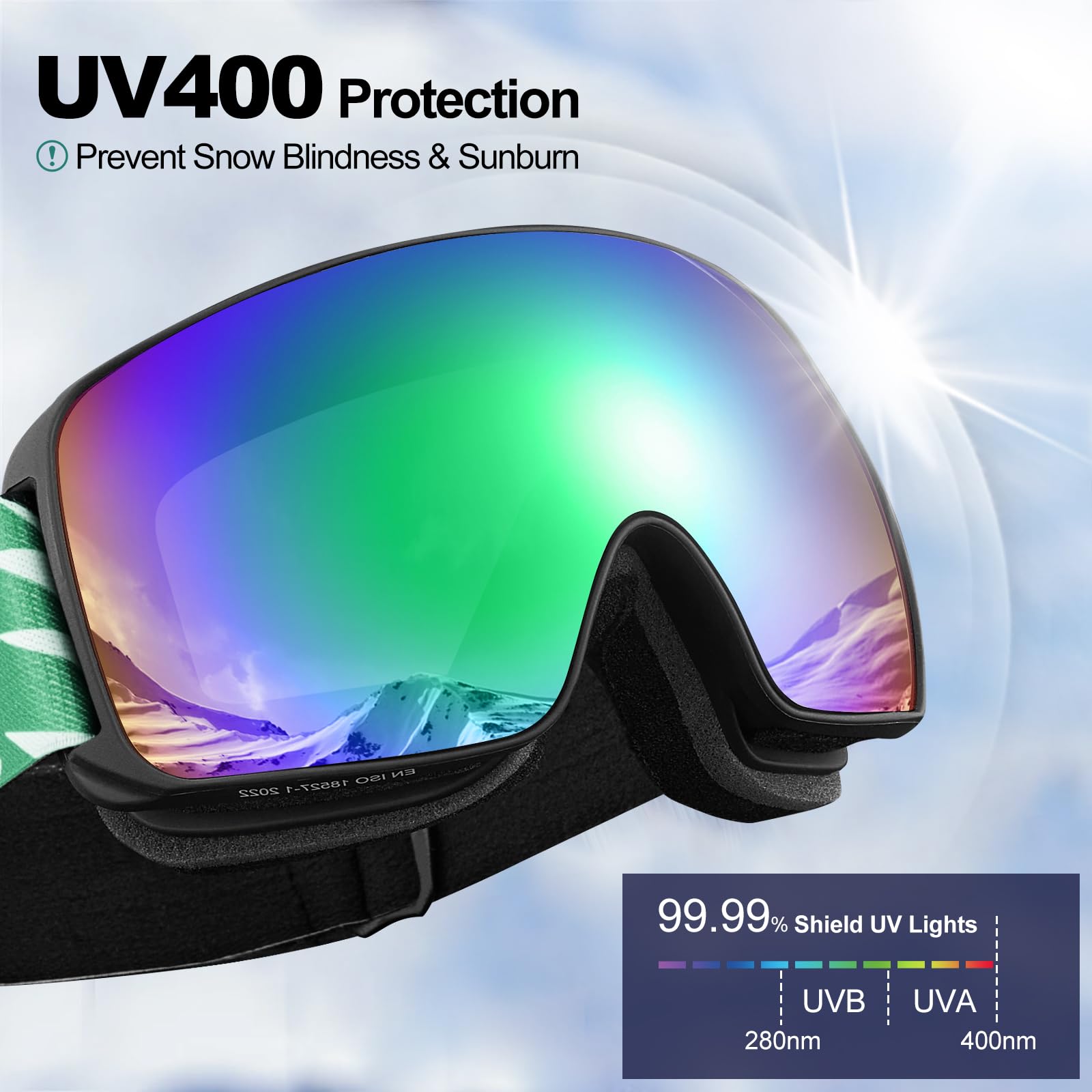 Odoland Lunettes de Ski Enfants Anti-UV400 Anti-Buée OTG Sphérique