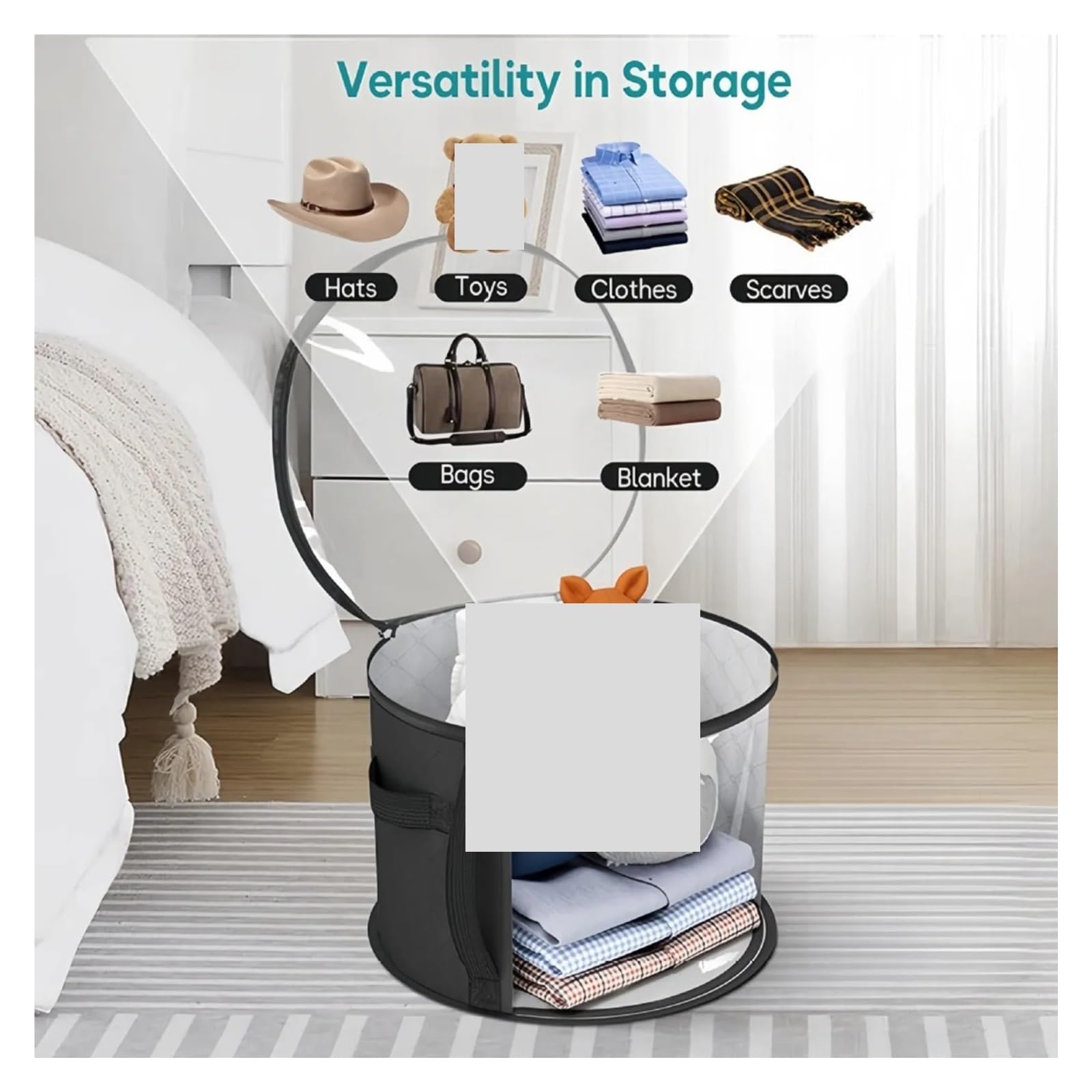 Cubo for Guardar Sombreros, Organizador de Ropa y Sombreros de Viaje, Bolsa Plegable de ala Redonda con asa y Ventana Transparente. para Dormitorio, Mudanza(Gray-2PCS)