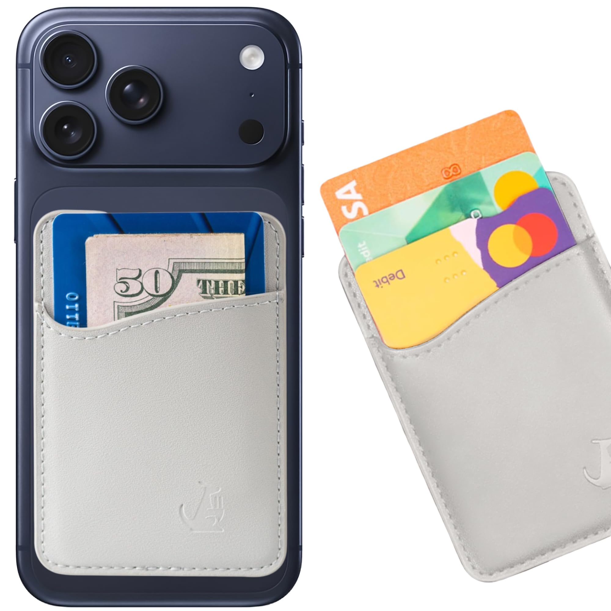 Wallaroo Premium Leather Cell Phone Wallet Stick On - Android and iPhone Wallet and Card Holder for Women and Men - Durable with Non-Slip Lining Secures Up to 3 Cards