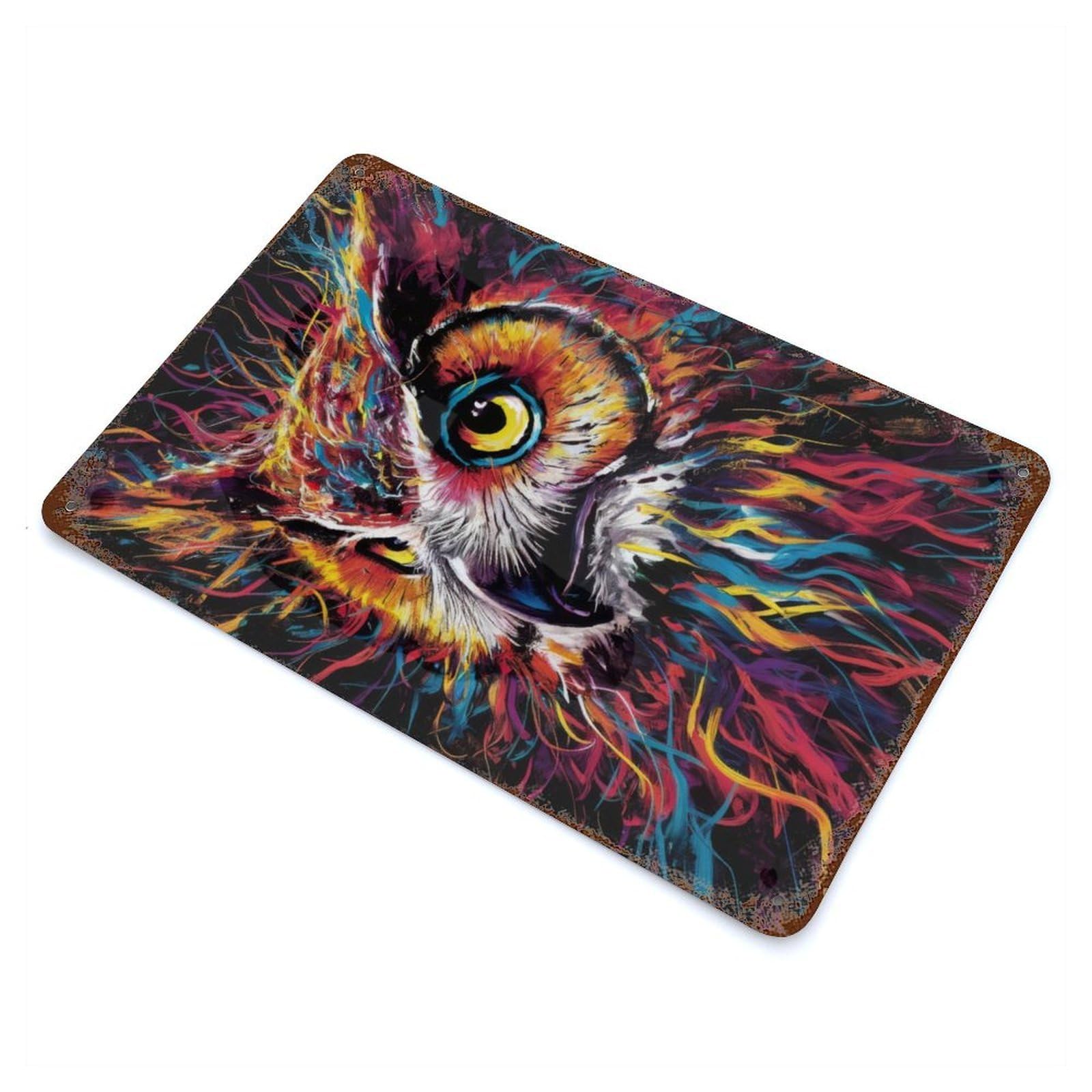 Owl Kitten Retro Metal Sign 11.8"x7.9", Classic Wall Plaque for Garage, Pub Or Kitchen